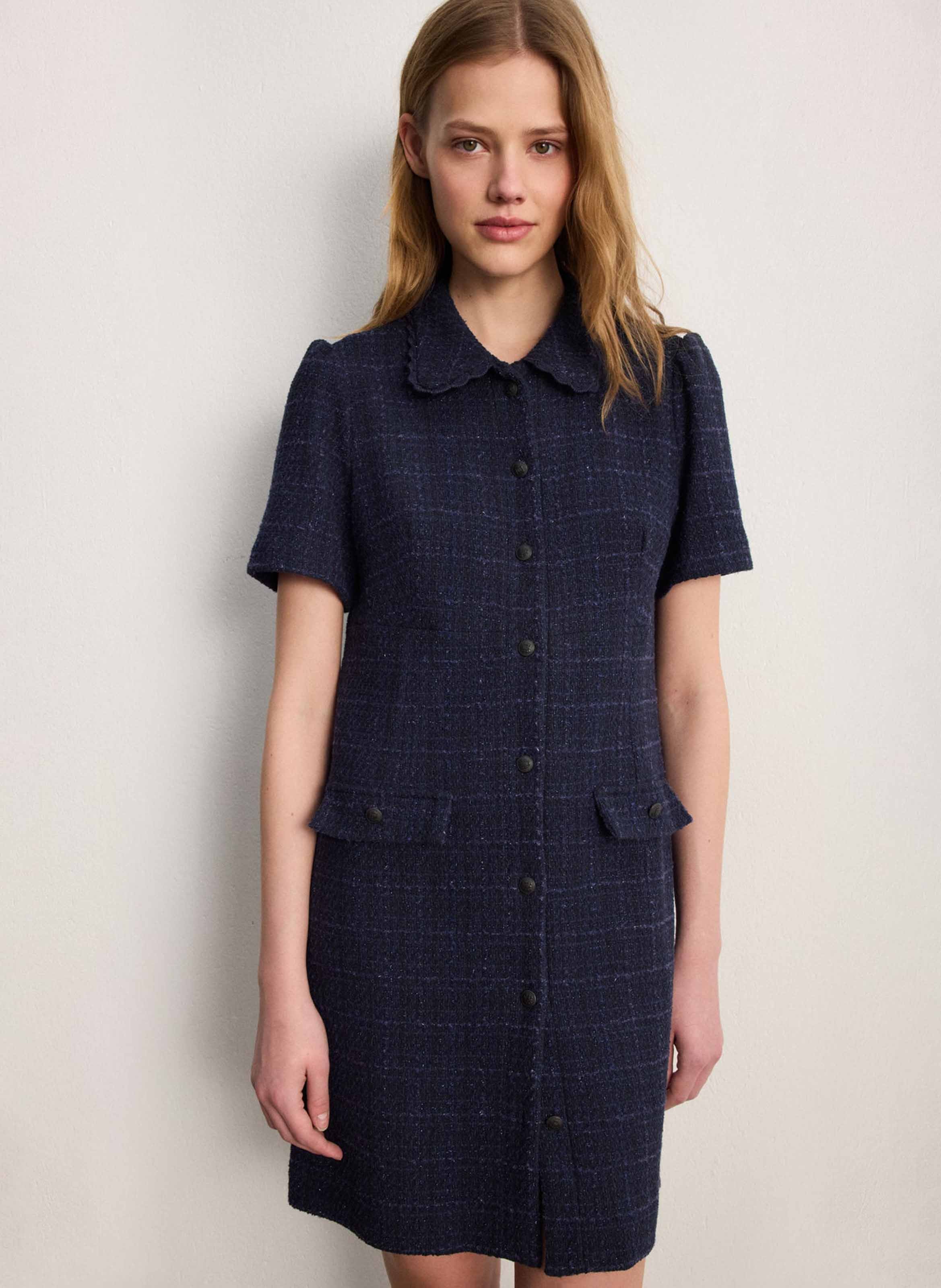Robe courte col classique en coton mélangé PABLO Blue