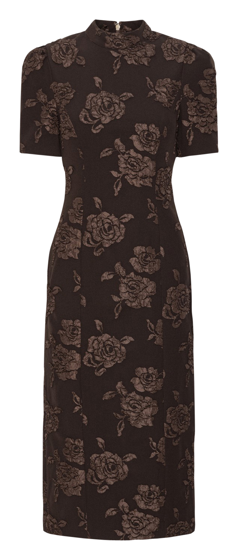 Robe midi à fleurs ton sur ton ROTATE Marron