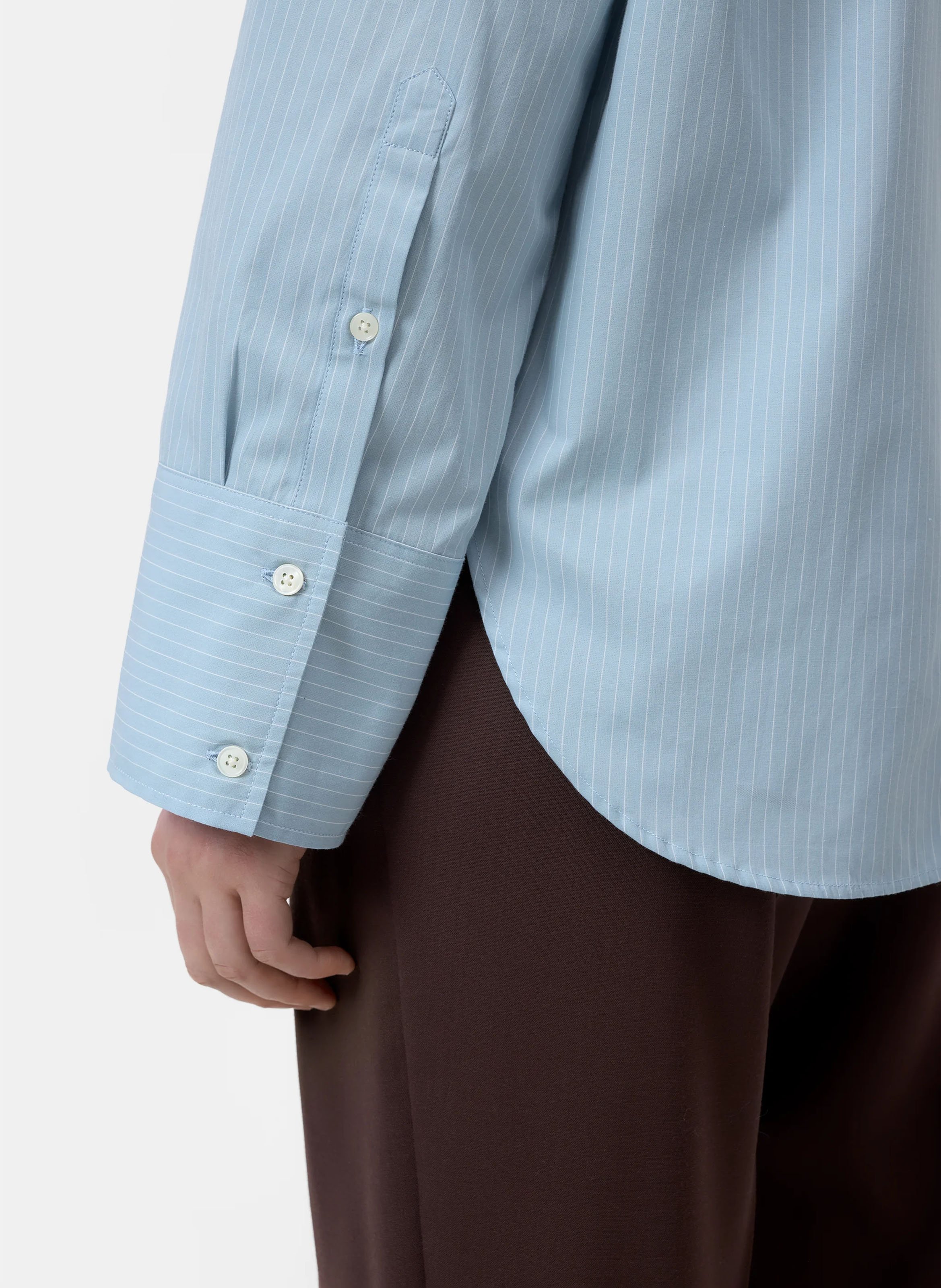 Rechte, gestreepte, katoenen blouse met klassieke kraag CLOSED Blauw