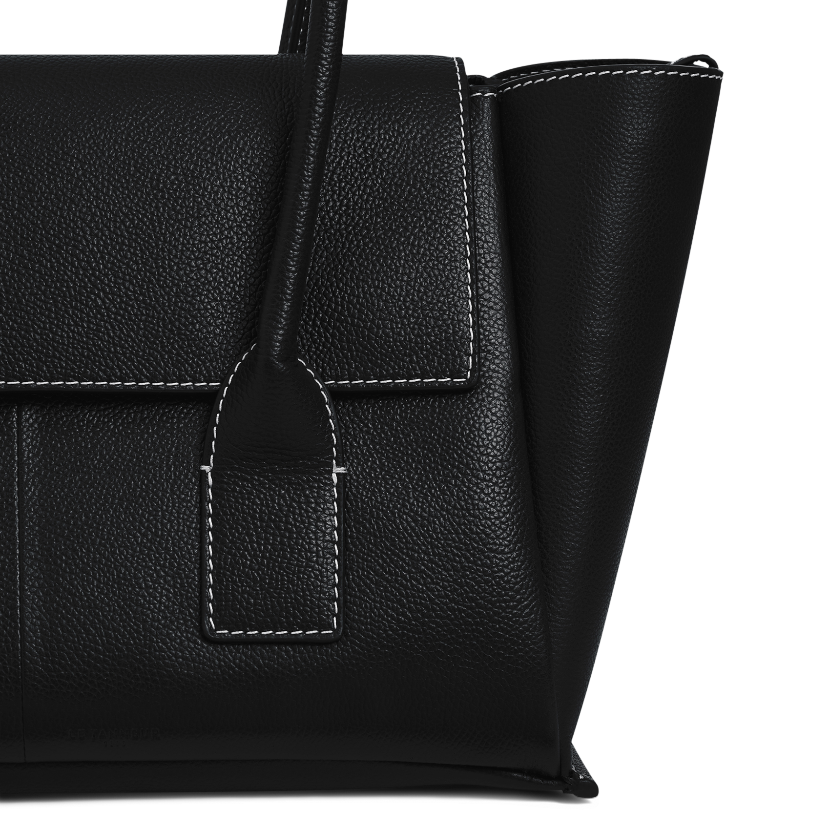 Plain leather flap tote bag LE TANNEUR Black
