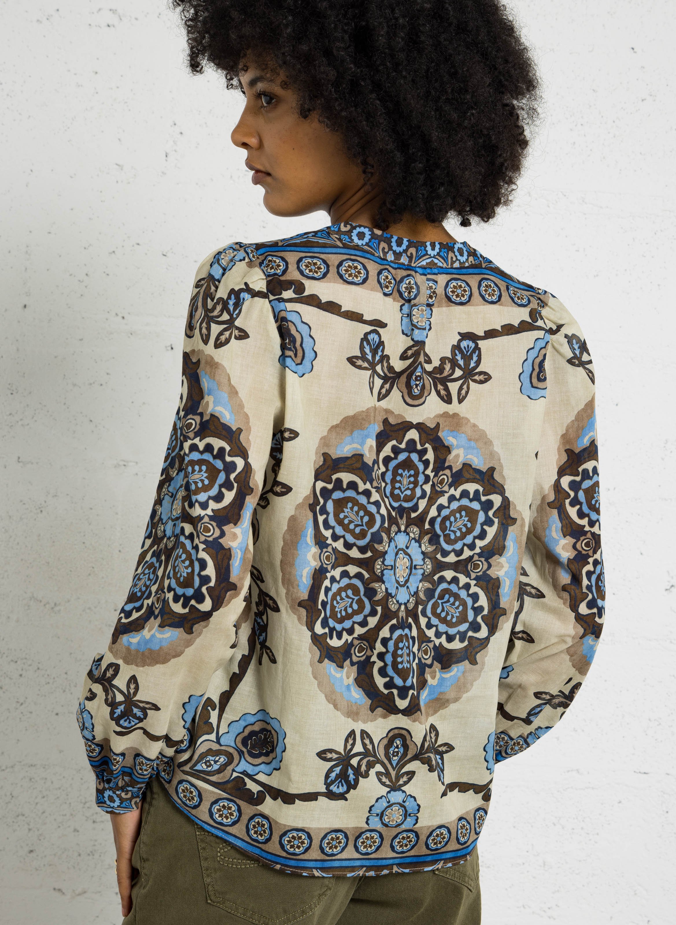 Straight blouse with cotton patterns SUD EXPRESS Blue