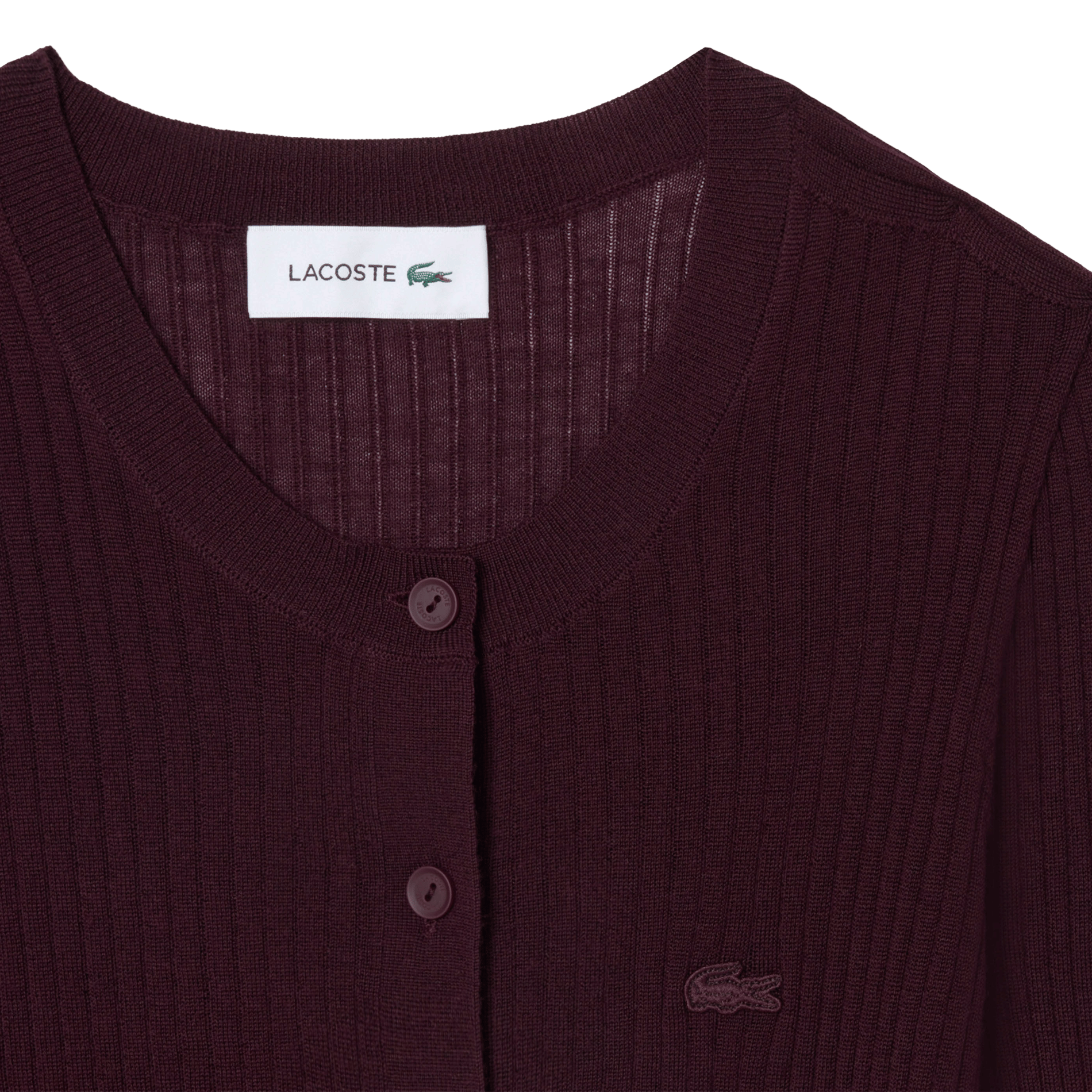 Cardigan moulant côtelé en laine LACOSTE Rouge