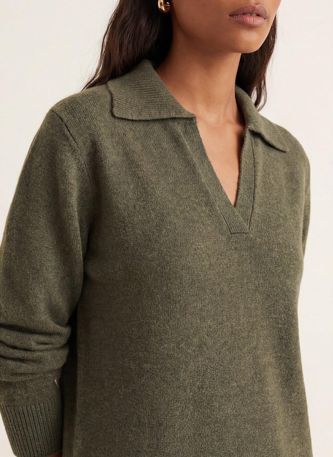 Robe courte droite en laine et cachemire KOOKAI Kaki