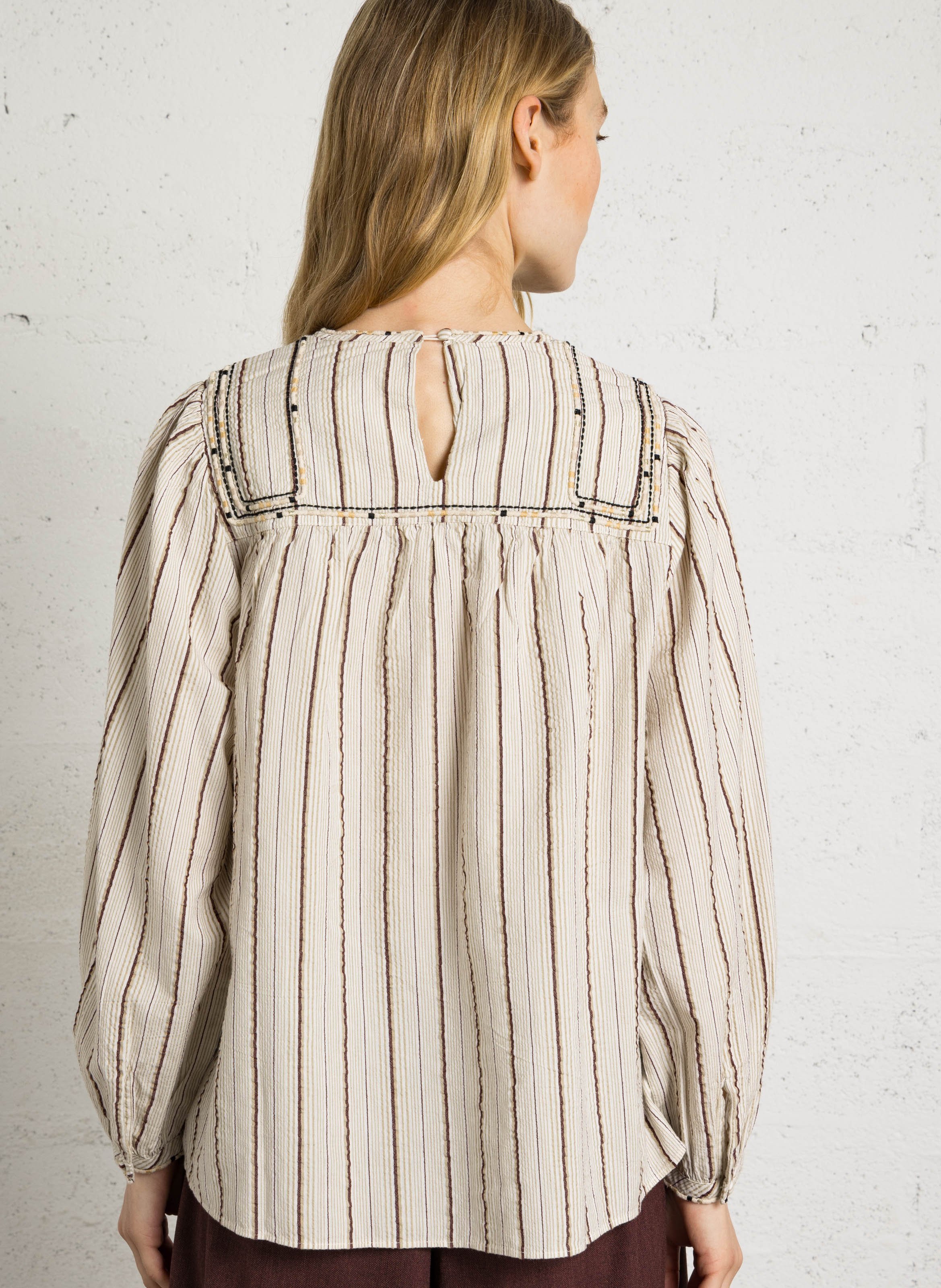 Top manches longues rayé en coton SUD EXPRESS Beige