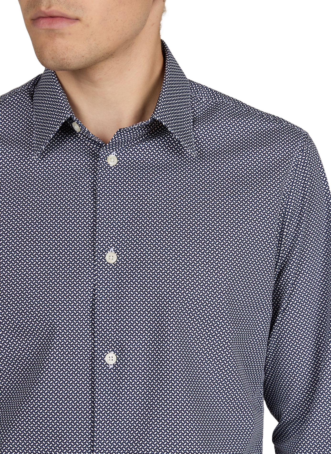 Slim-fit classic-collar shirt in micro-patterned cotton AU PRINTEMPS PARIS Blue