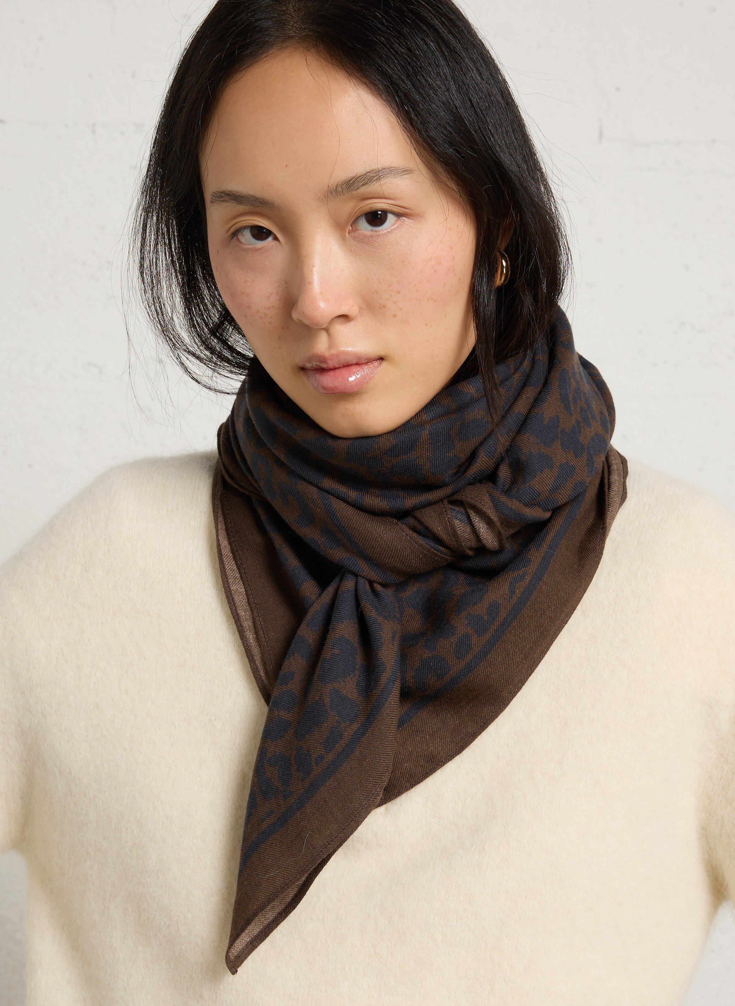 Printed cotton-blend scarf DES PETITS HAUTS Brown