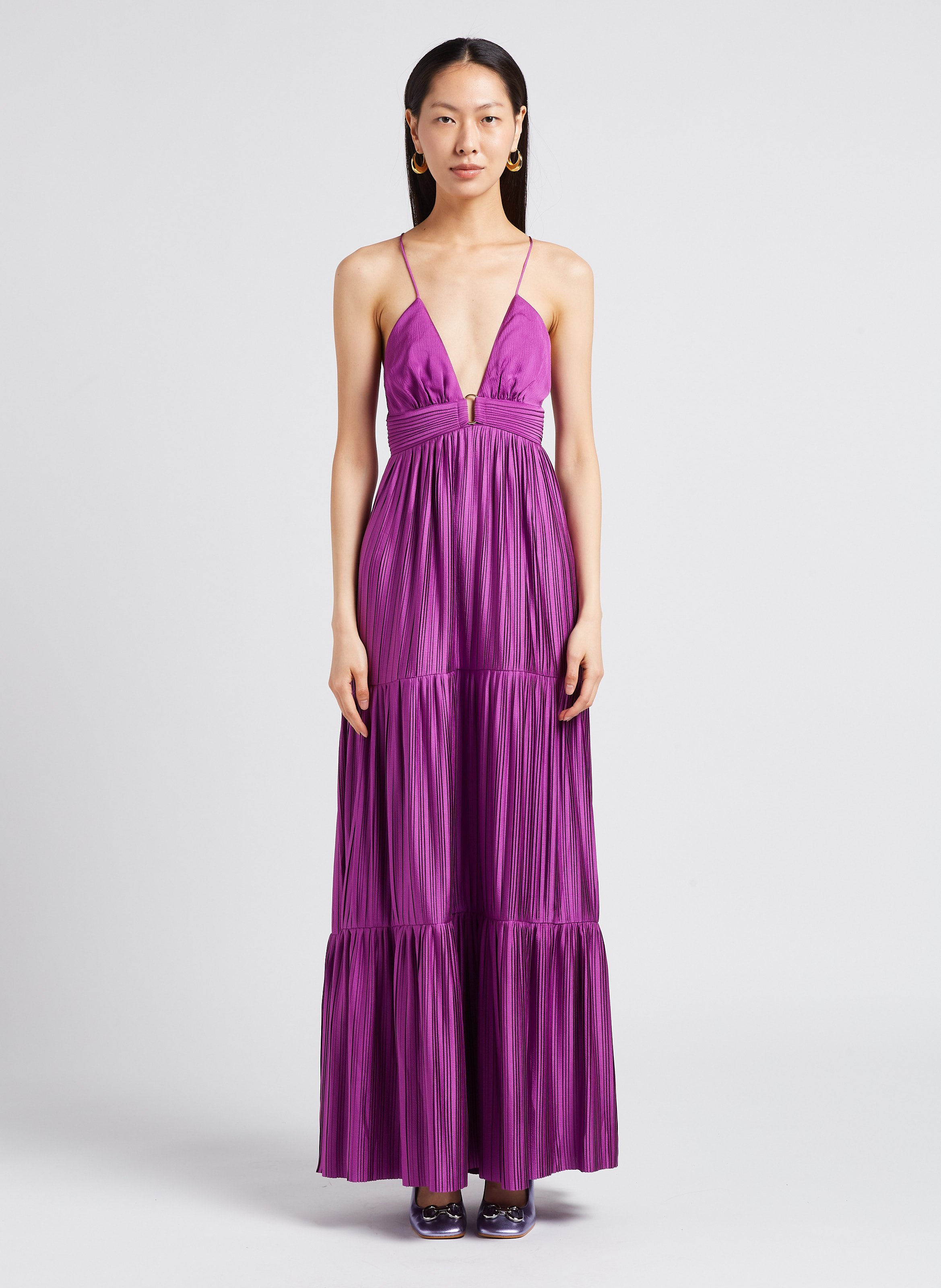 BA SH WASTA Robe longue pliss e satin e Violet