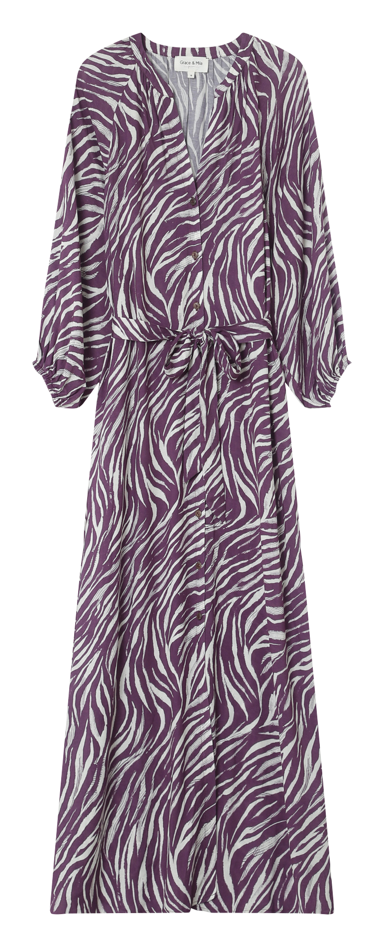 Robe longue coupe droite à col v LEXI Pivoine