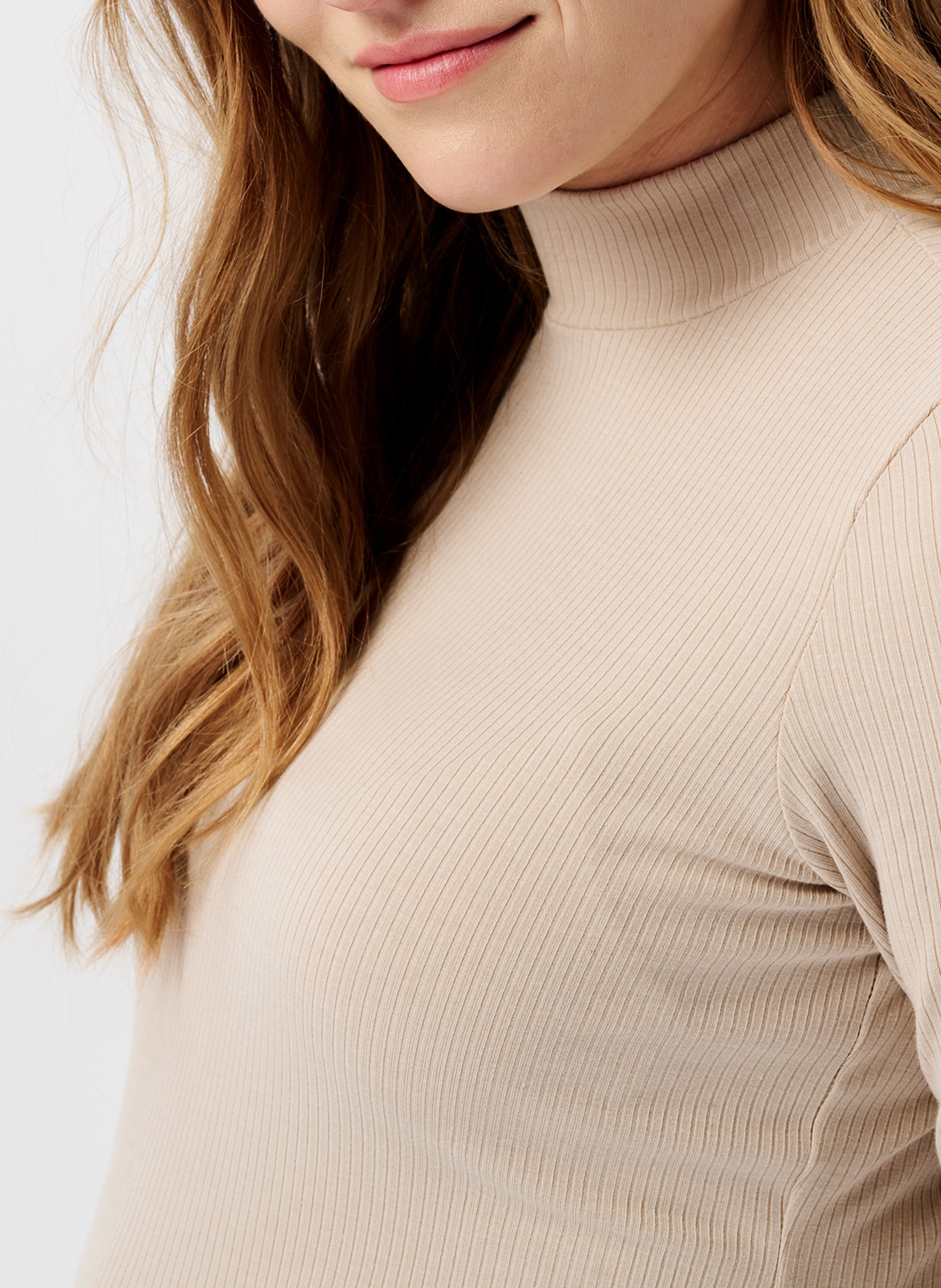 Schwangerschafts-T-Shirt mit Stehkragen Beige