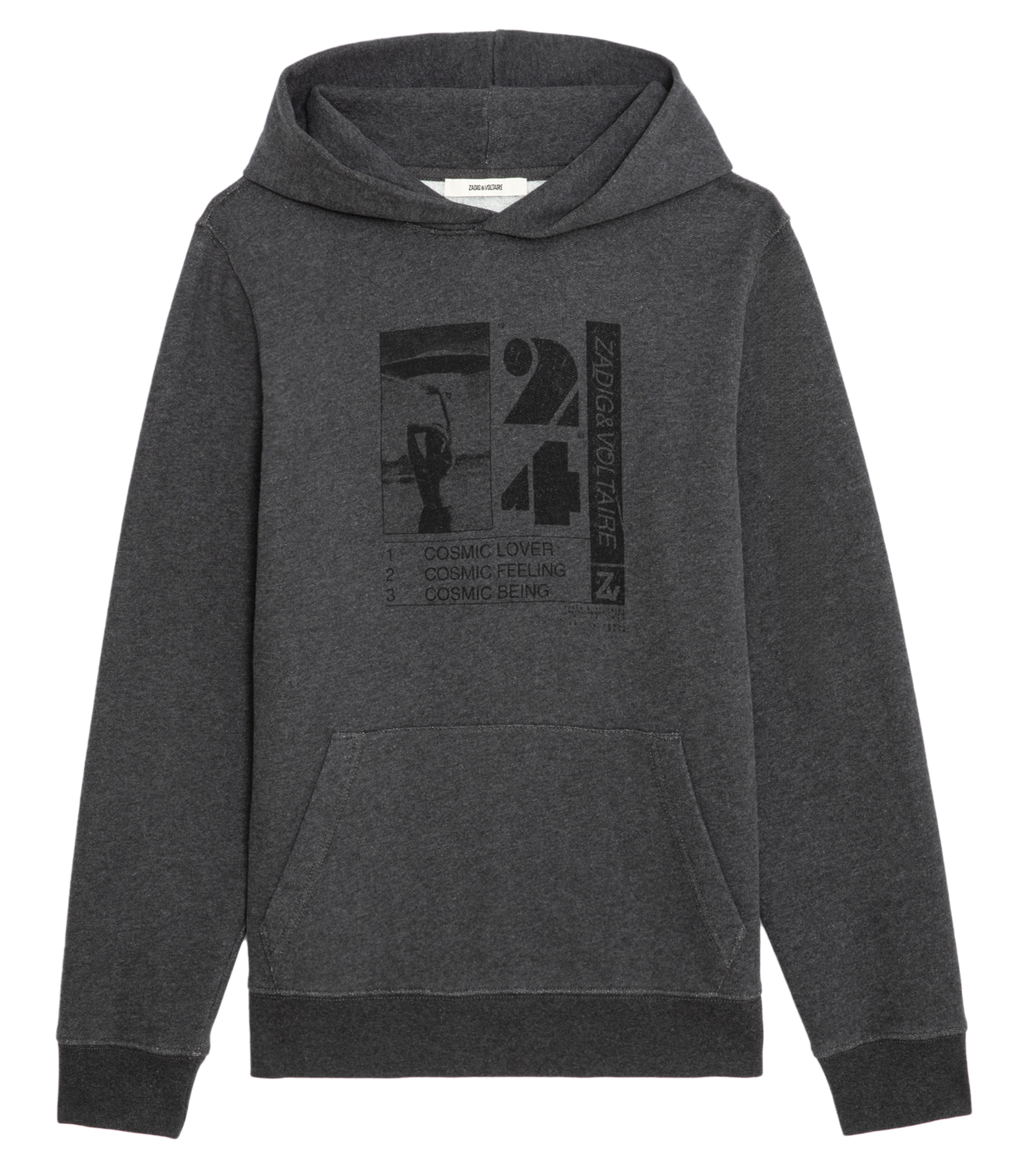 Sweat à capuche droit en coton bio mélangé sérigraphié ZADIG&amp;VOLTAIRE Gris
