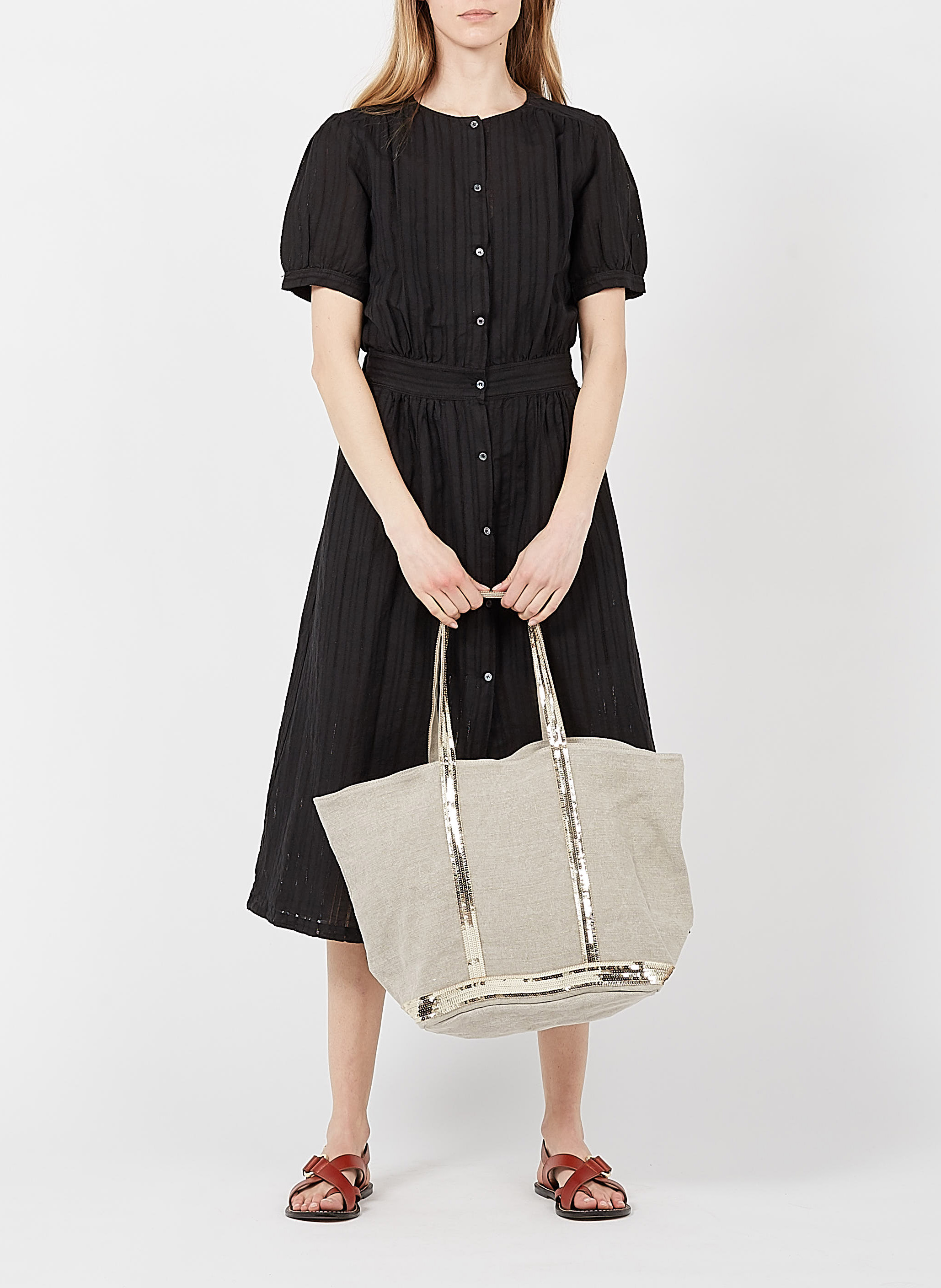 Leinen-Shopper mit Paillettenstickerei VANESSA BRUNO Beige