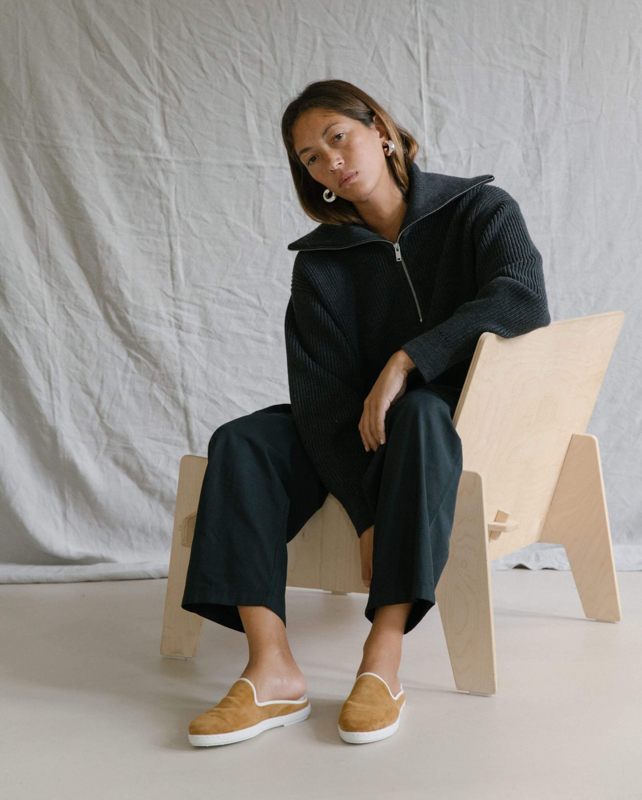 Women's leather mule, camel ANGARDE Brown