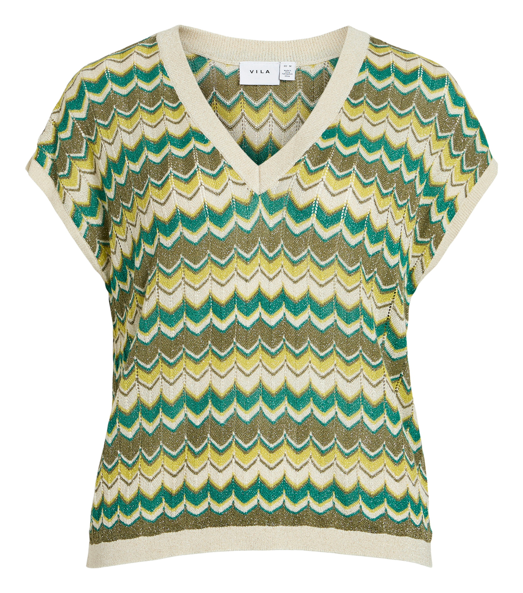 Short-sleeve top with patterns VILA Green