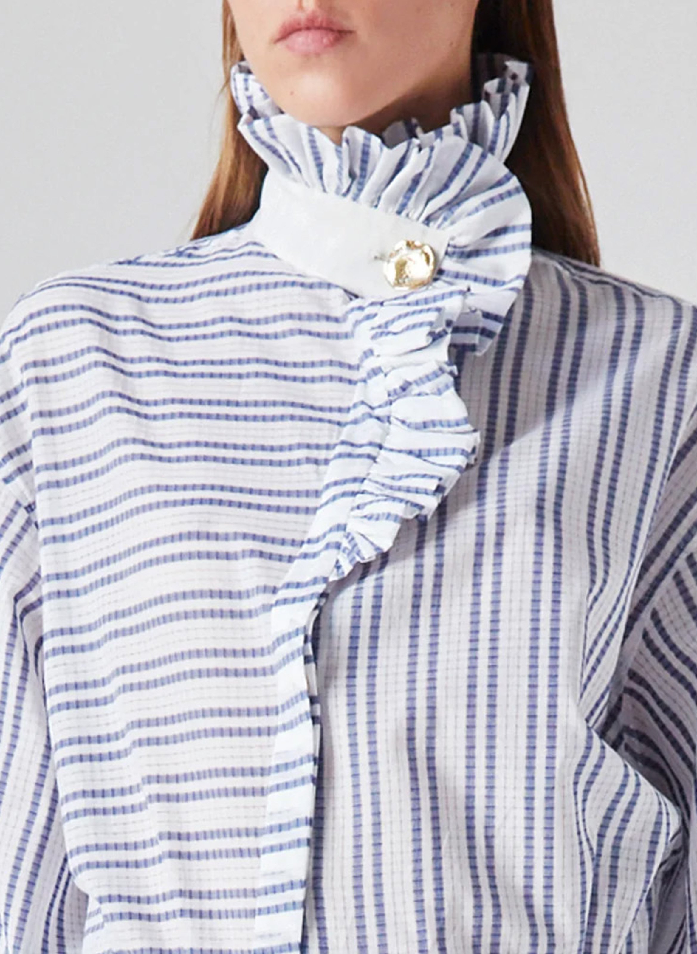 Chemise col victorien en coton Bleu