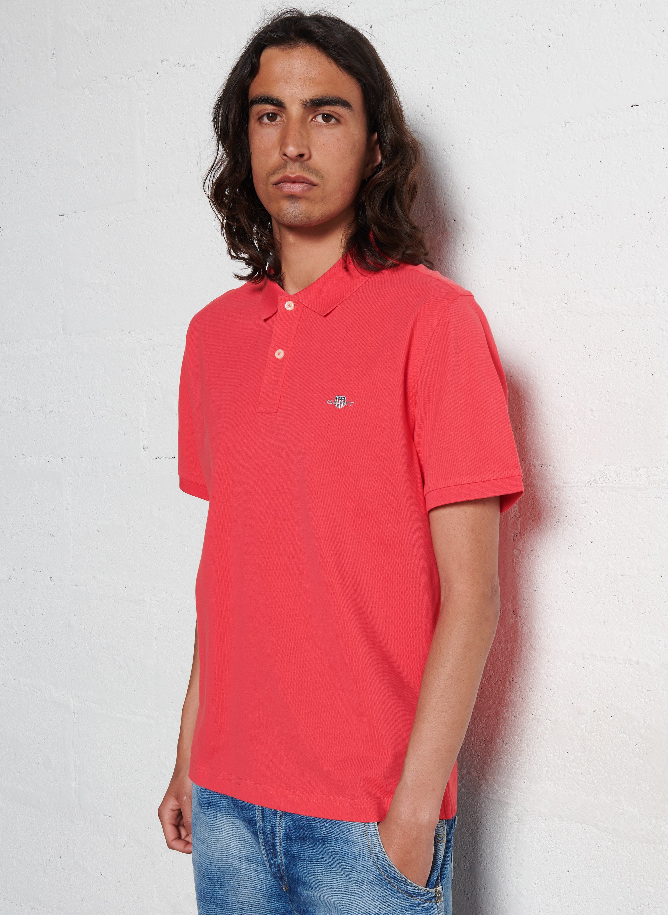Straight cotton polo shirt with classic collar GANT Red