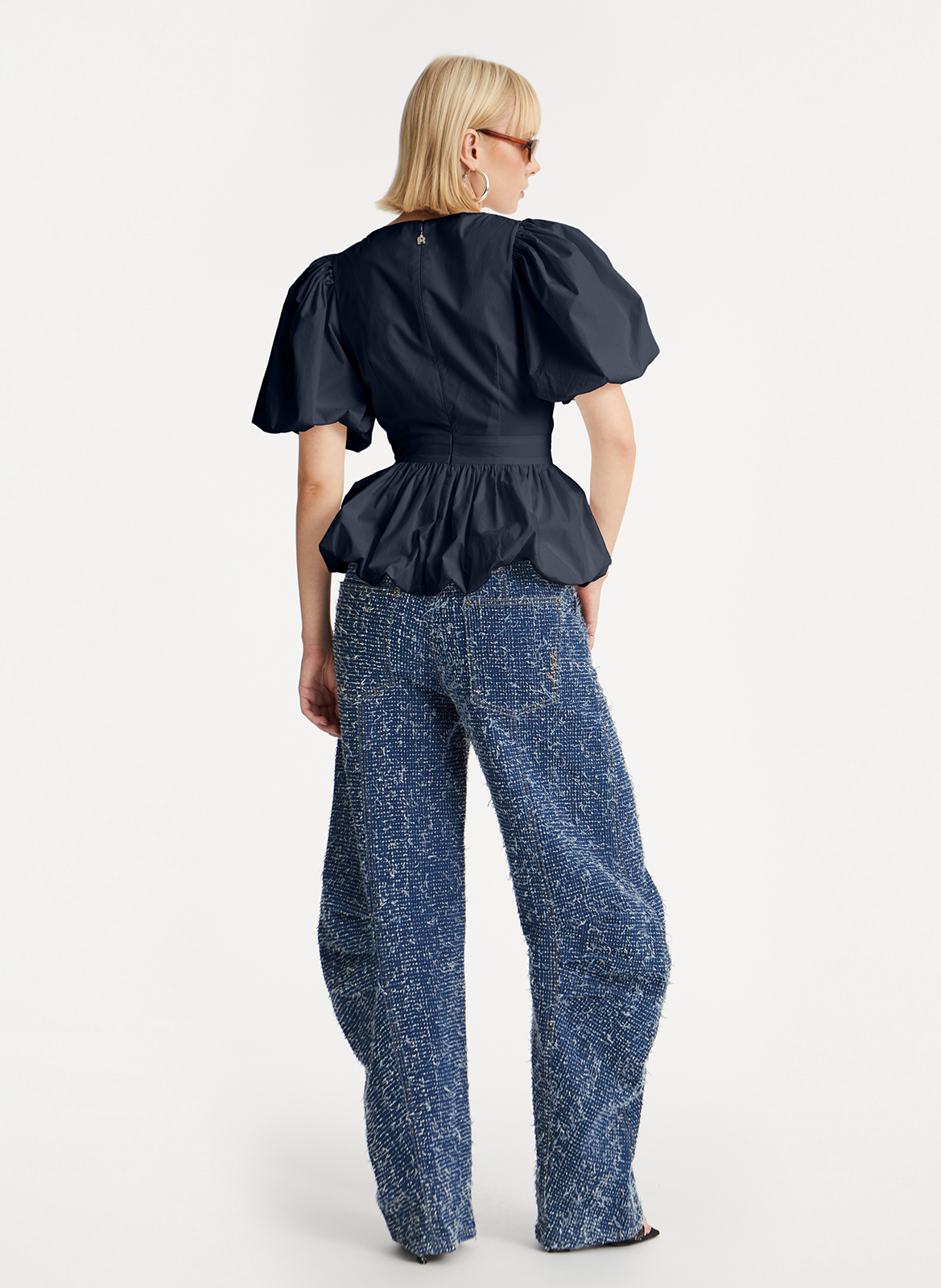 V-neck organic cotton-blend top ROTATE Blue