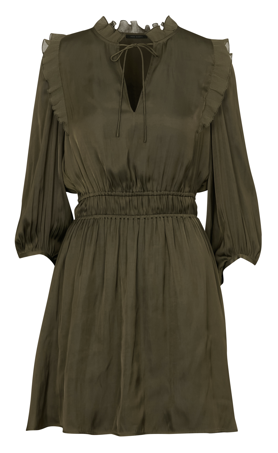 Short satin V-neck dress IKKS Khaki