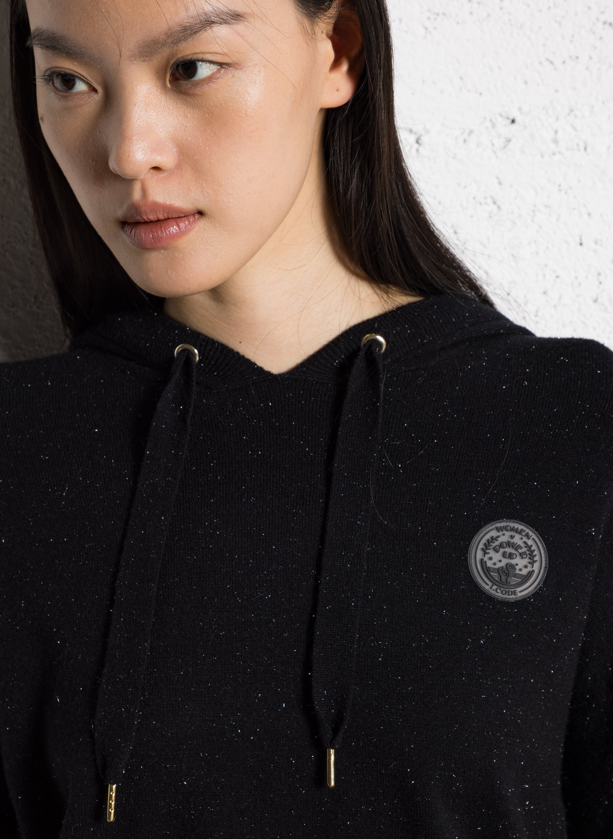 Pull à capuche en tricot lurex I CODE Noir