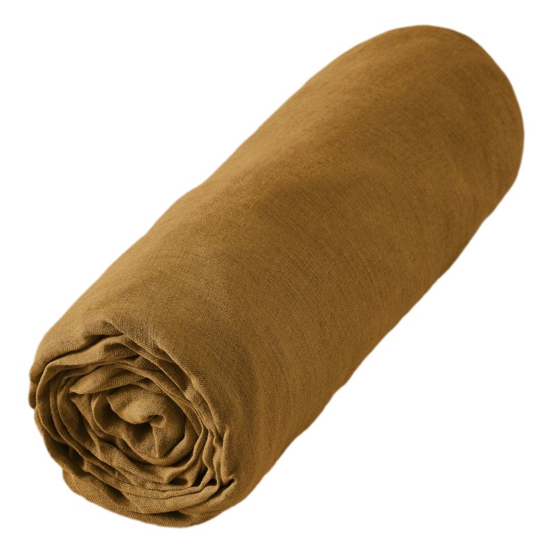 Fitted sheet "soline" all sizes washed linen L'EFFET PAPILLON Brown