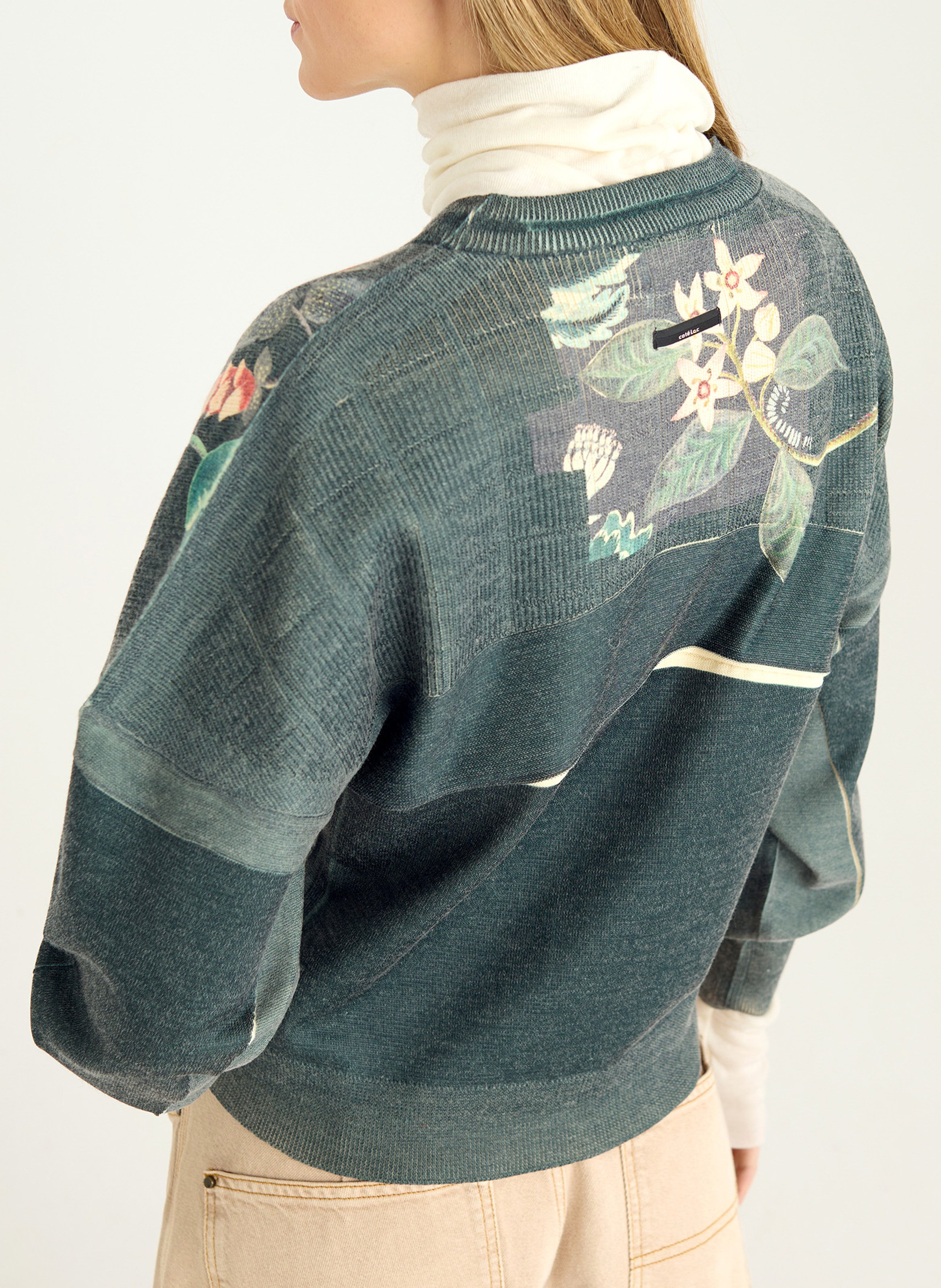 Oversized trui met ronde hals en print COTELAC Groen