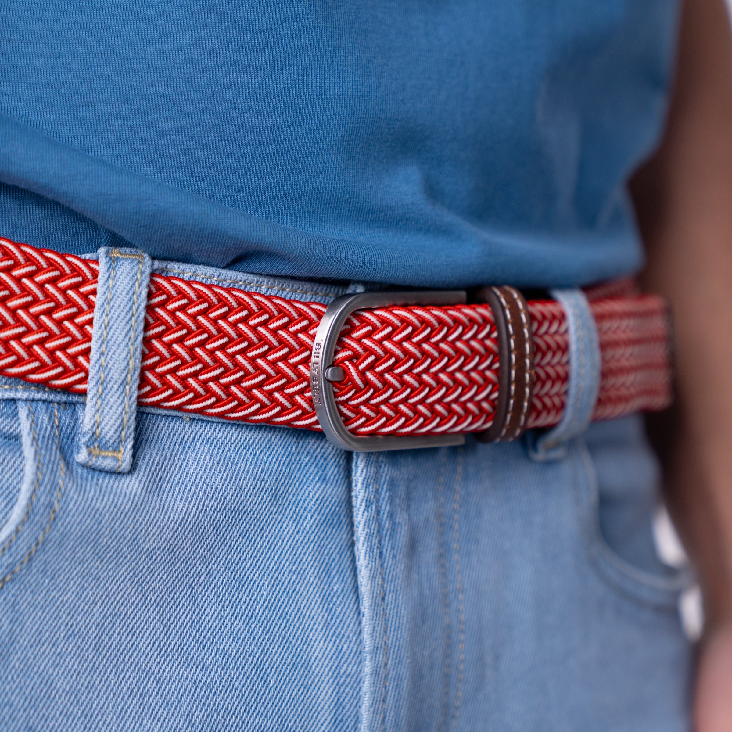 Multicolored braided elastic belt BILLYBELT Red