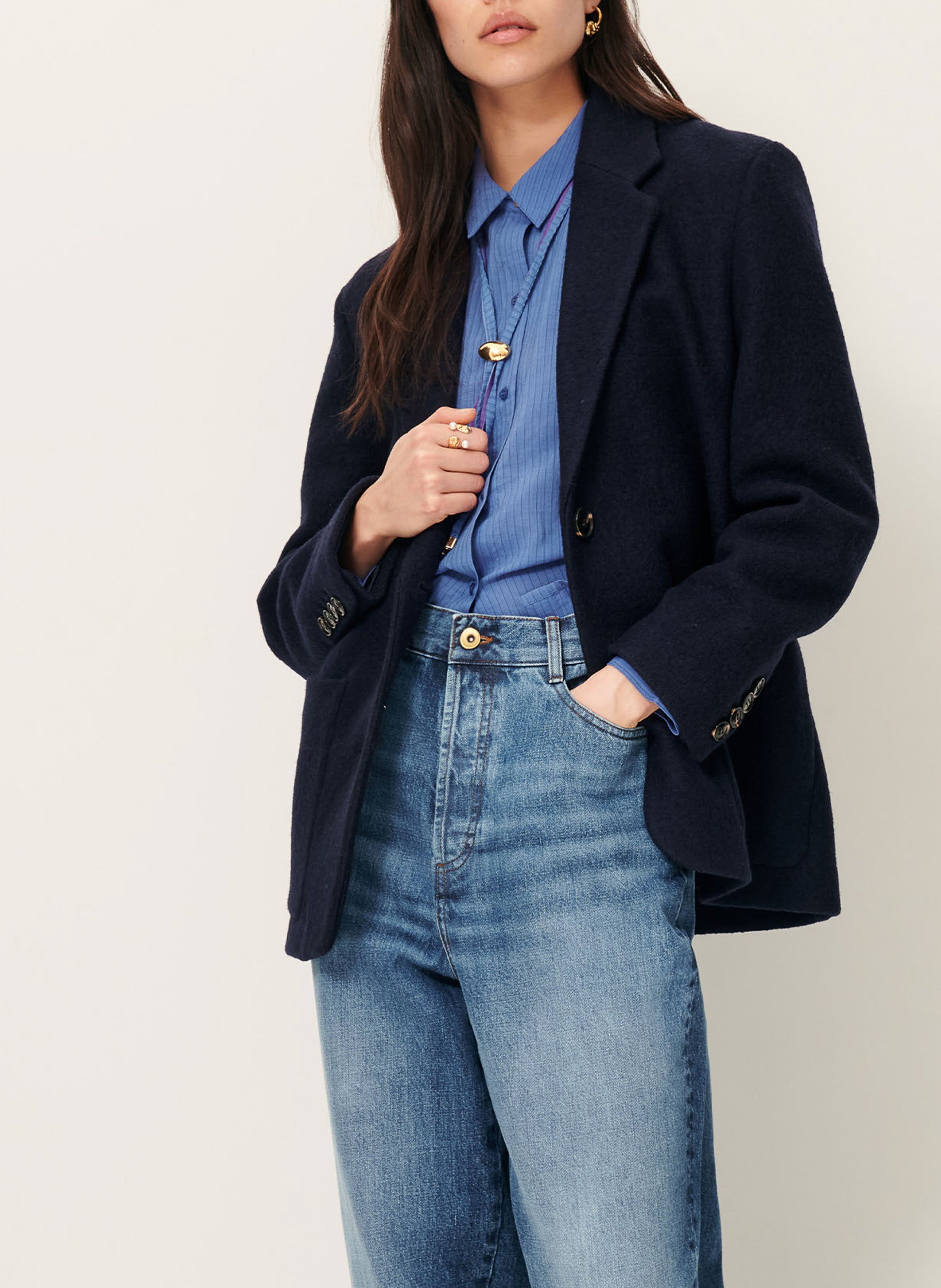 Straight-cut wool blazer SESSUN Blue
