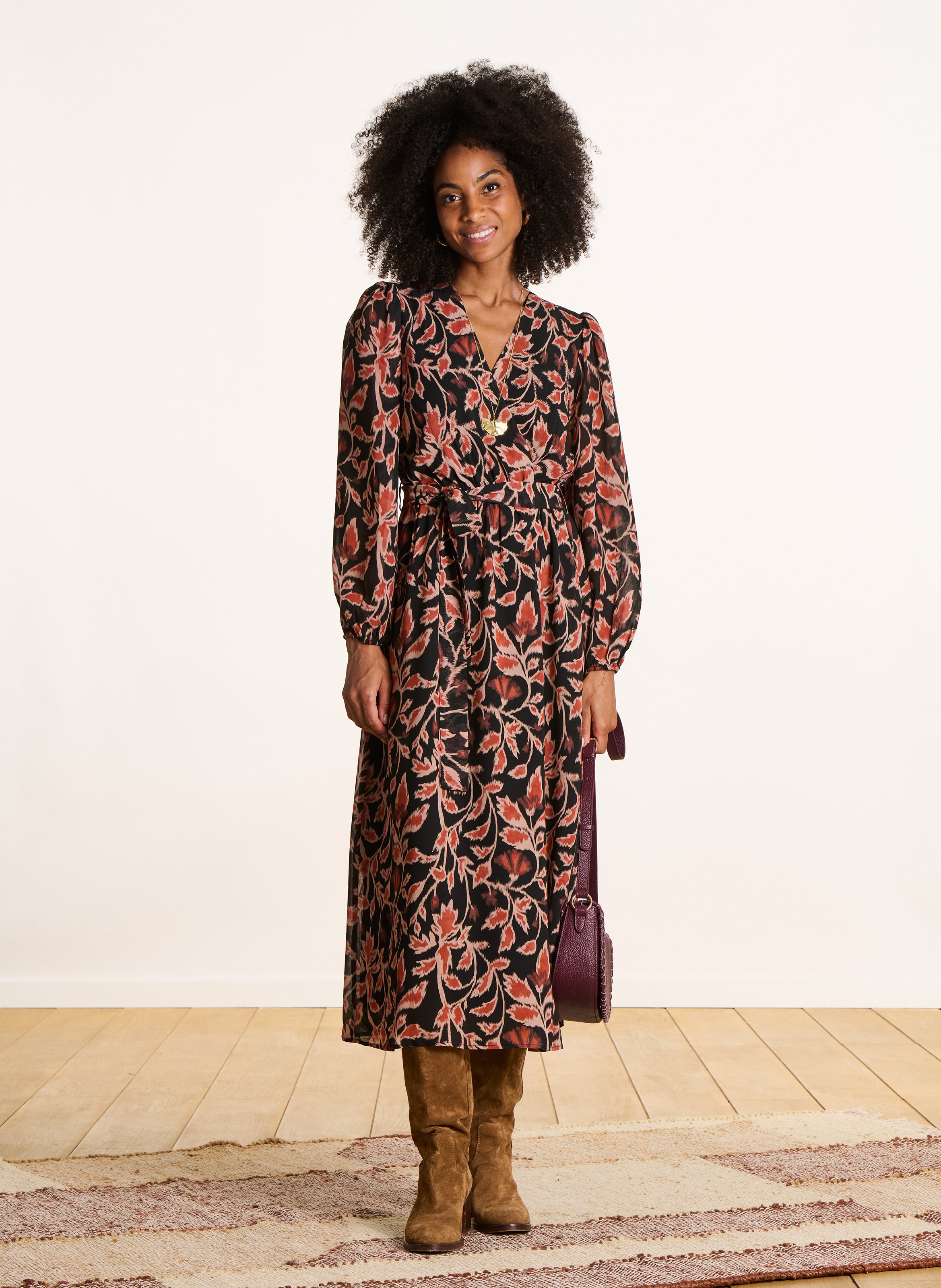 Long V-neck dress LA FEE MARABOUTEE Multicolored