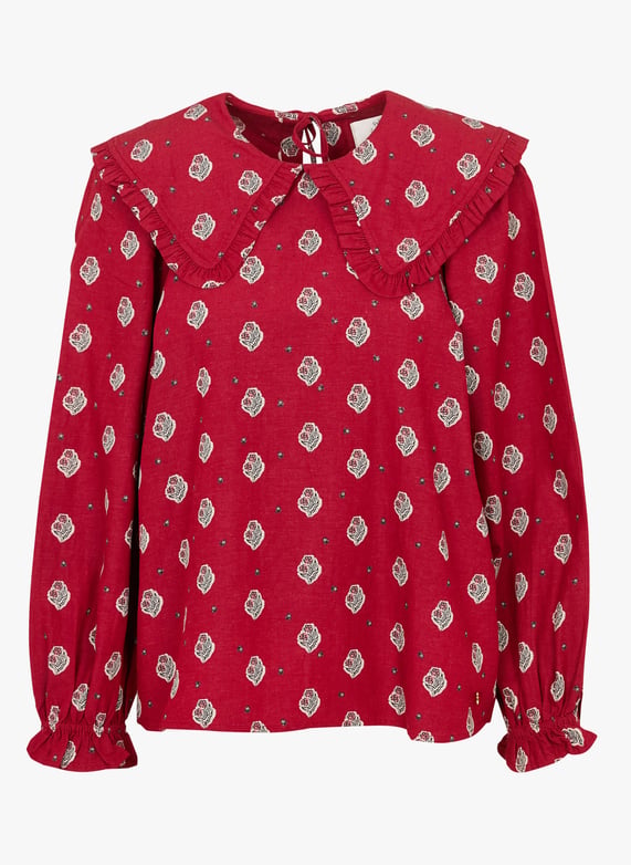 Tunique Femme Fleur De Prunier – Col Claudine, Manches Courtes, Coton/lin – Léger, Respirant, Grande Taille – Haut Décontracté été