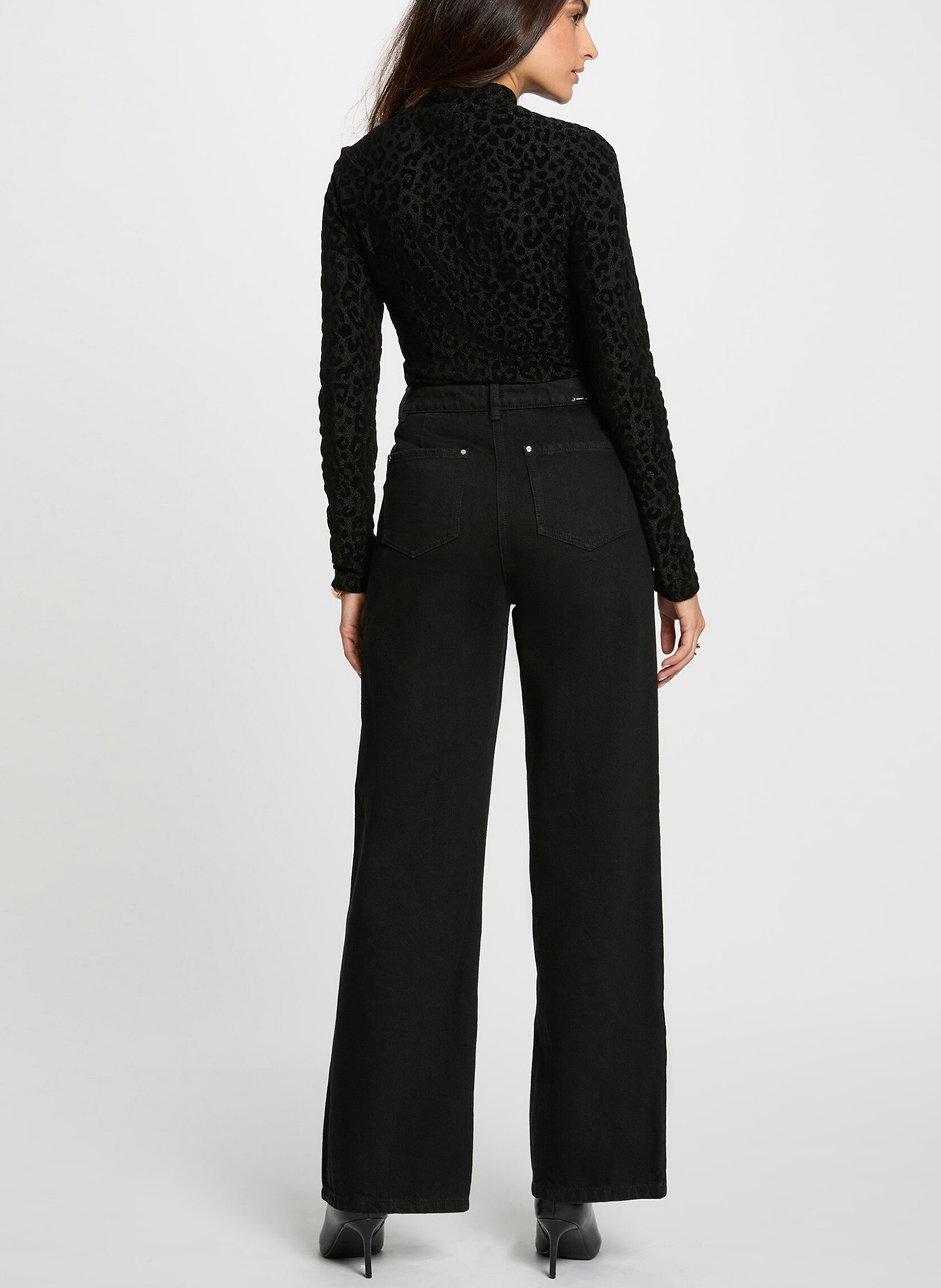 Fitted top in printed jacquard MORGAN Black