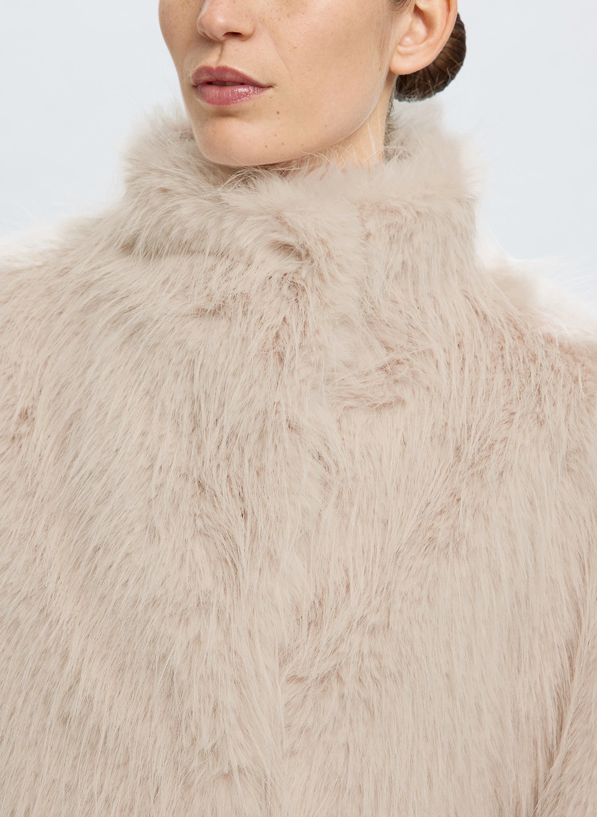 Veste droite col montant en fourrure synthétique SELECTED Beige