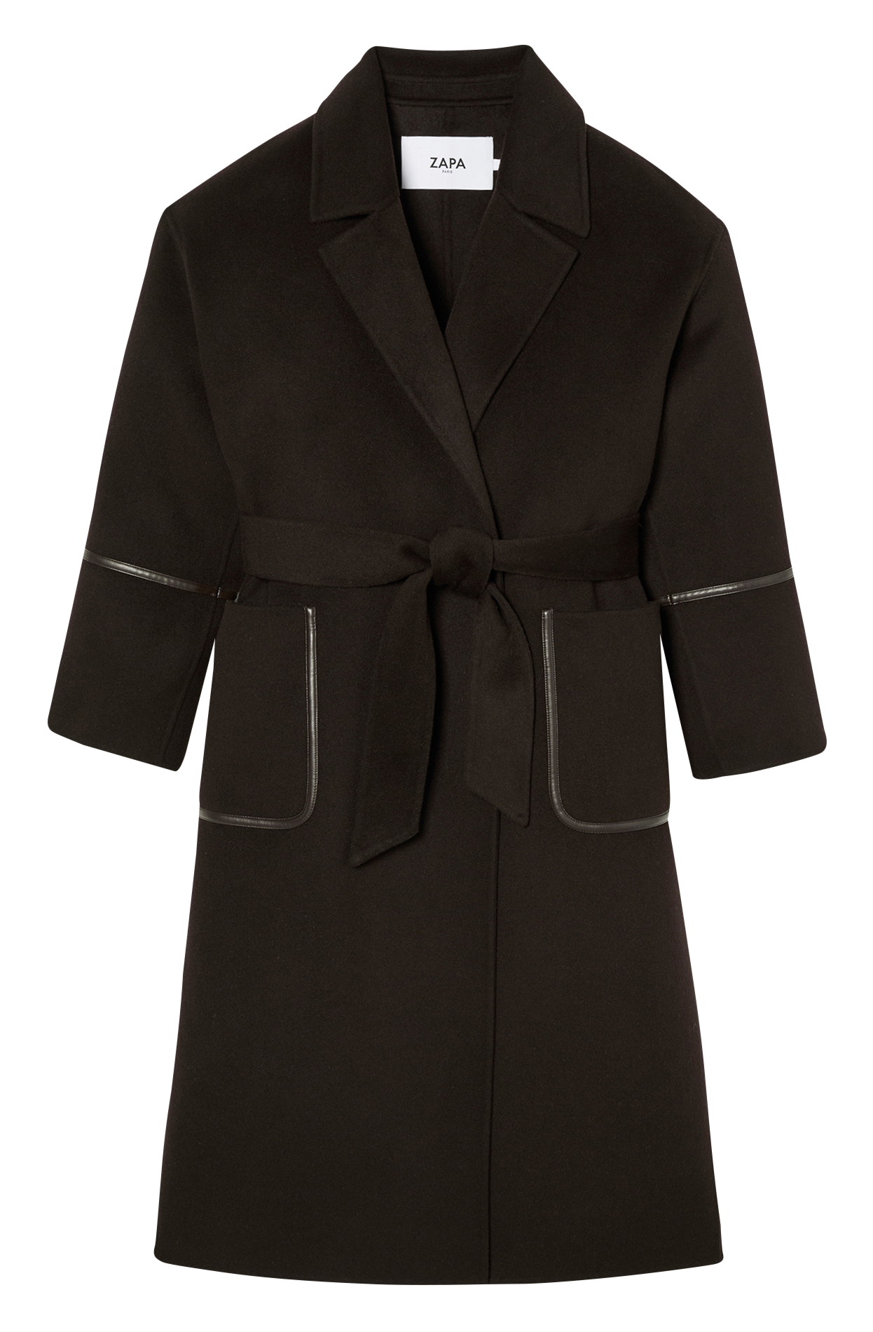 Halblanger Mantel mit Gürtel - Woll-Mix ZAPA Braun