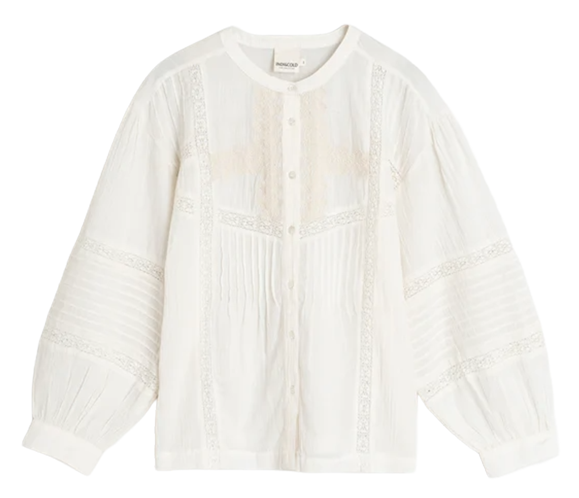 Loose-fit organic cotton shirt with round neck INDI & COLD White