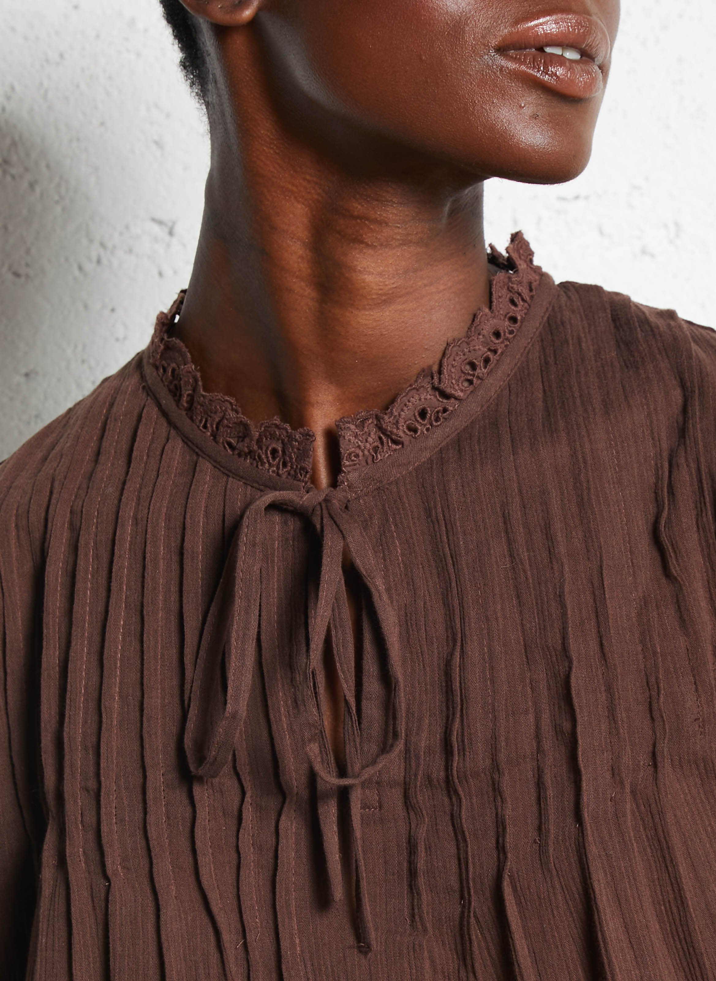 Blouse col tunisien  SUD EXPRESS Marron