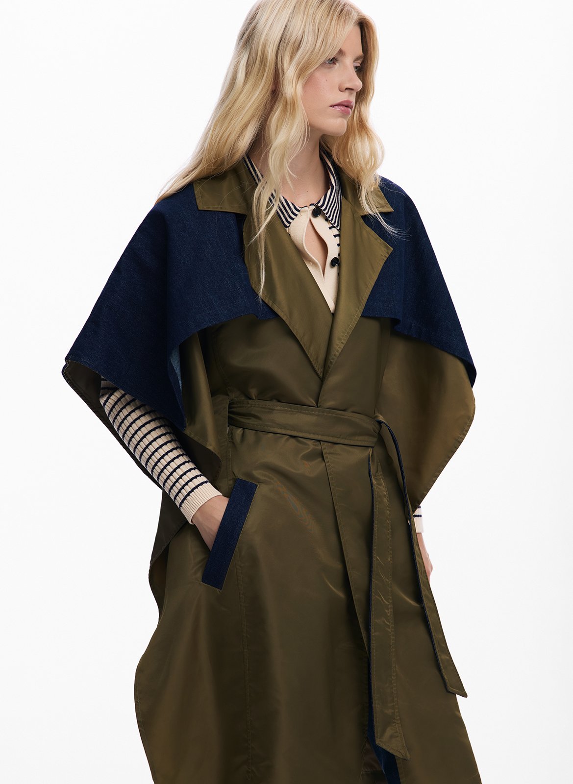 Poncho style trench bimatière DESIGUAL Vert