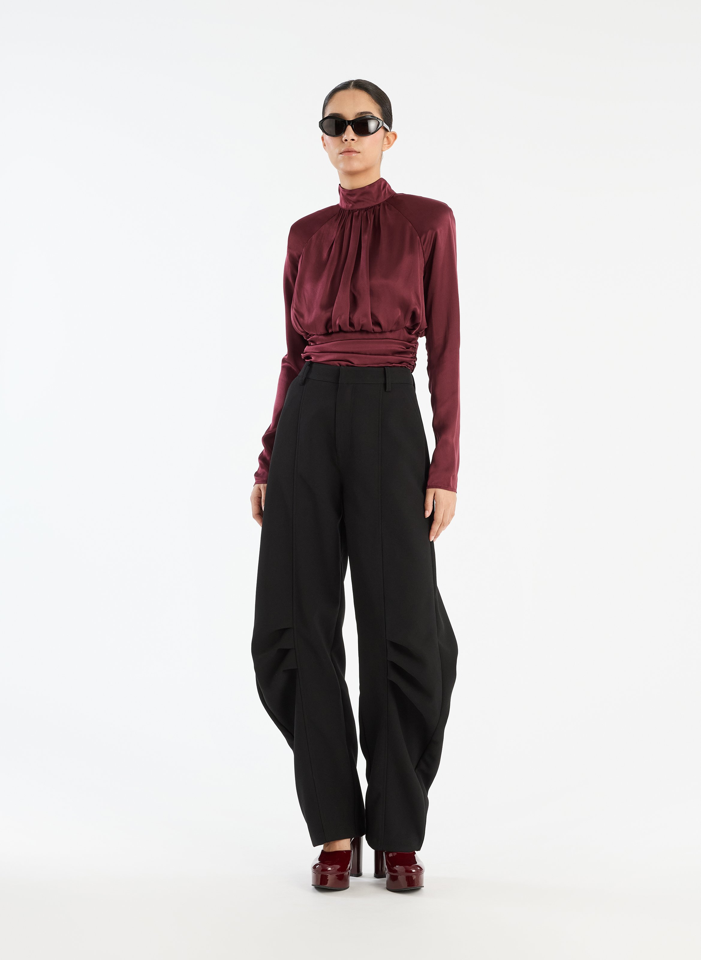 Silk high-neck straight top ROTATE Brown