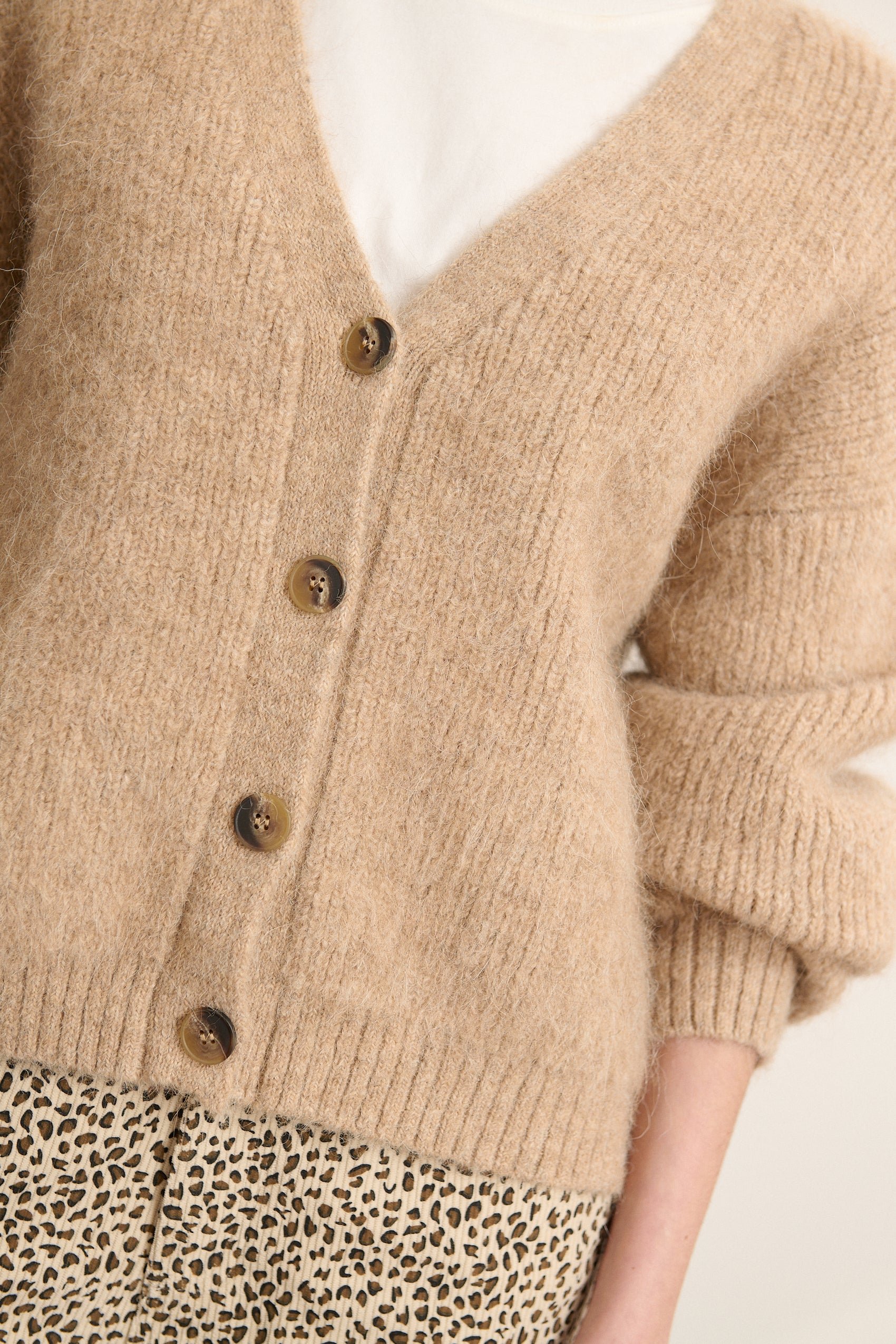 Alpaca Balloon Sleeve Cardigan GARANCE PARIS Beige