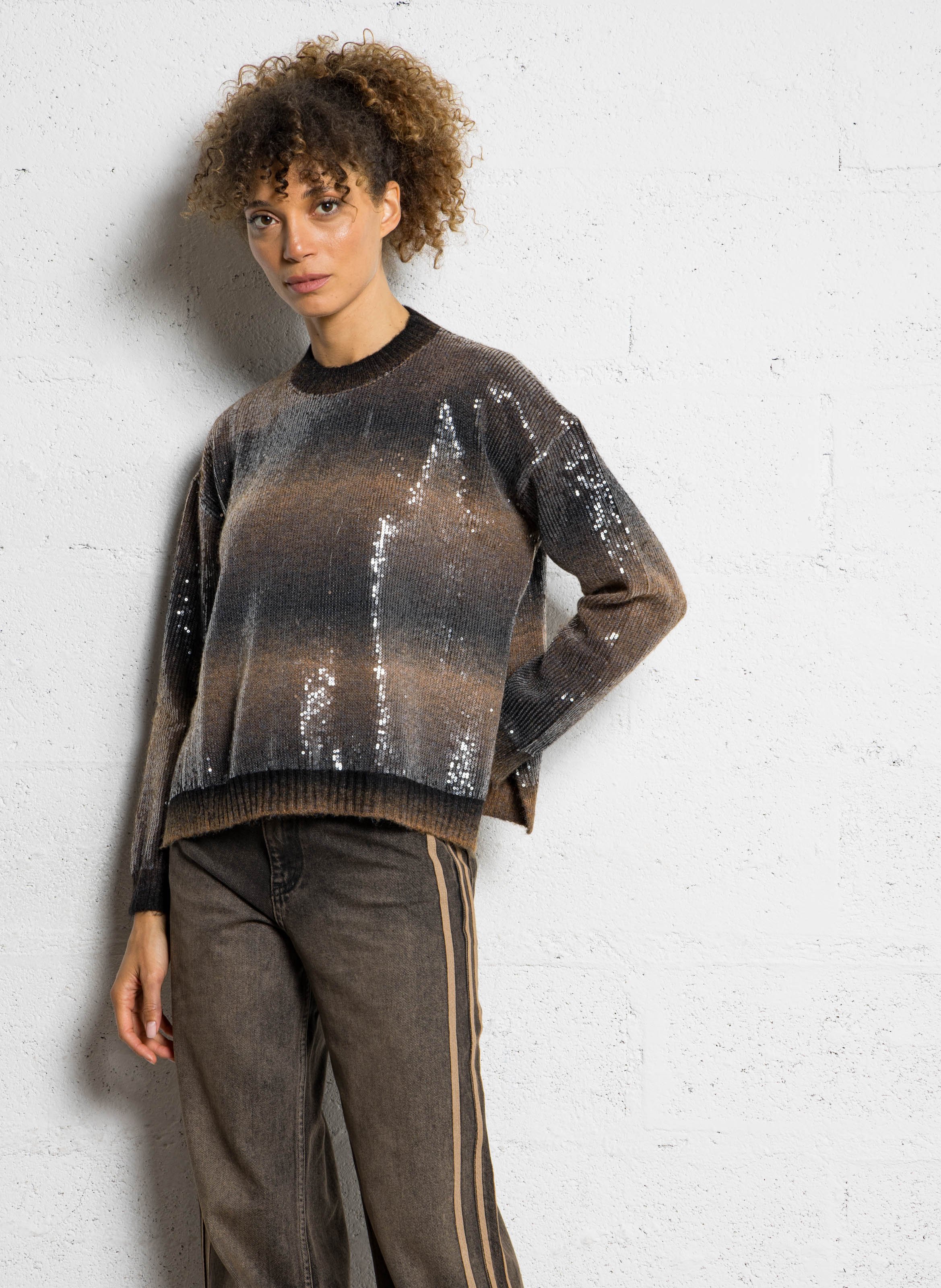 Jean large délavé à bandes  PLEASE Noir