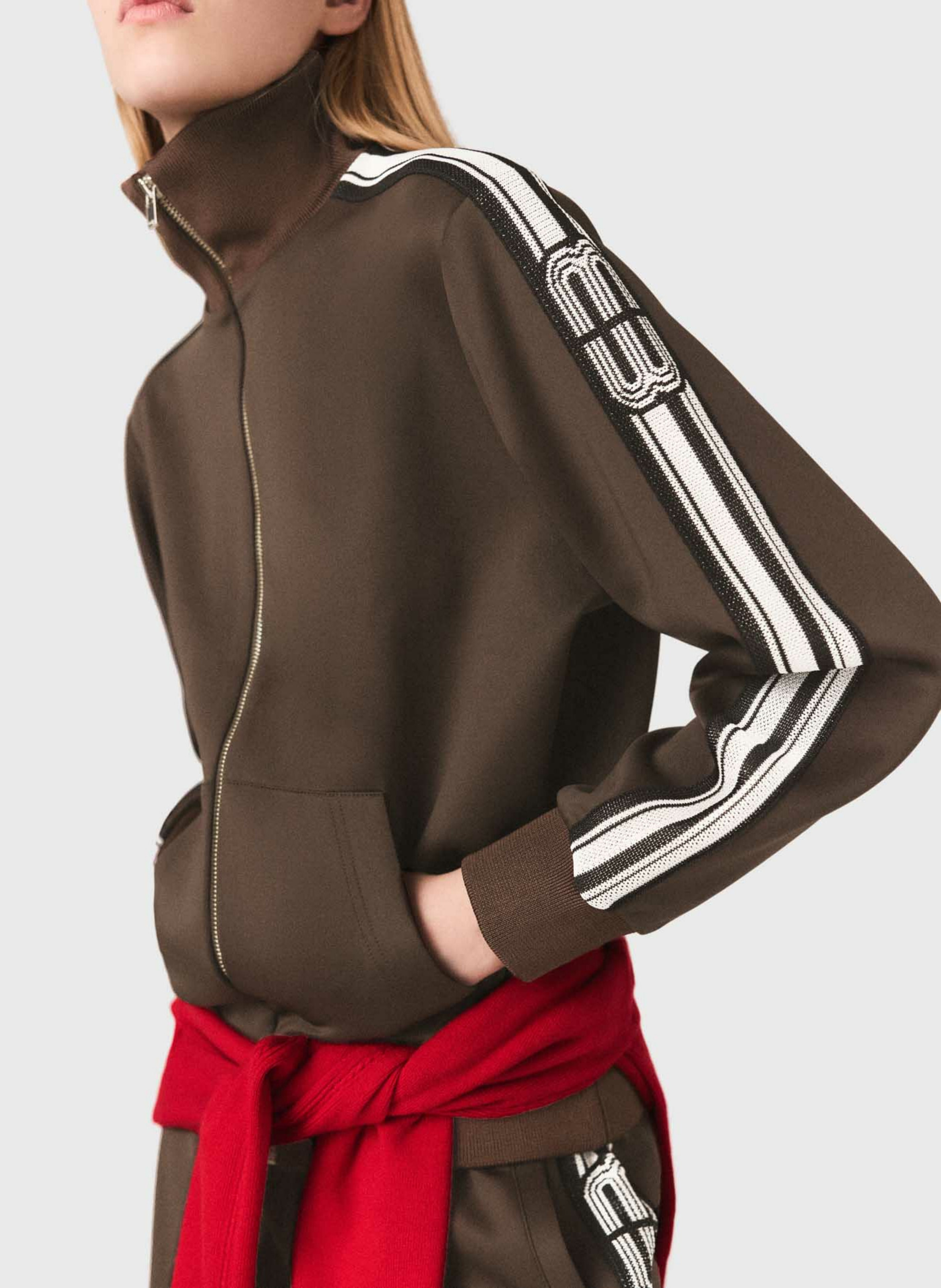 Straight high-neck zipped sweatshirt MAJE Brown