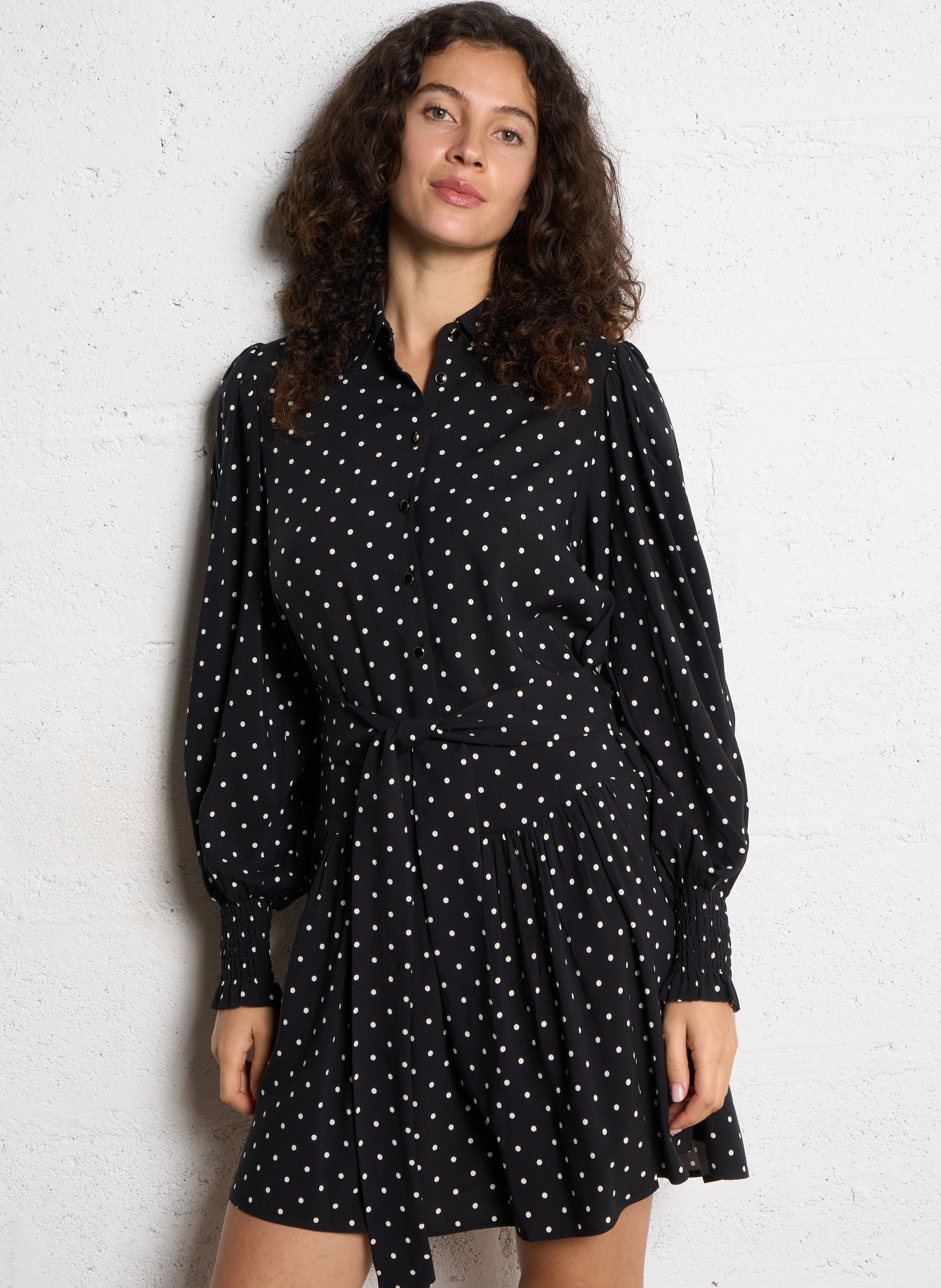 Loose fit dress with classic polka dot collar PETITE MENDIGOTE Black