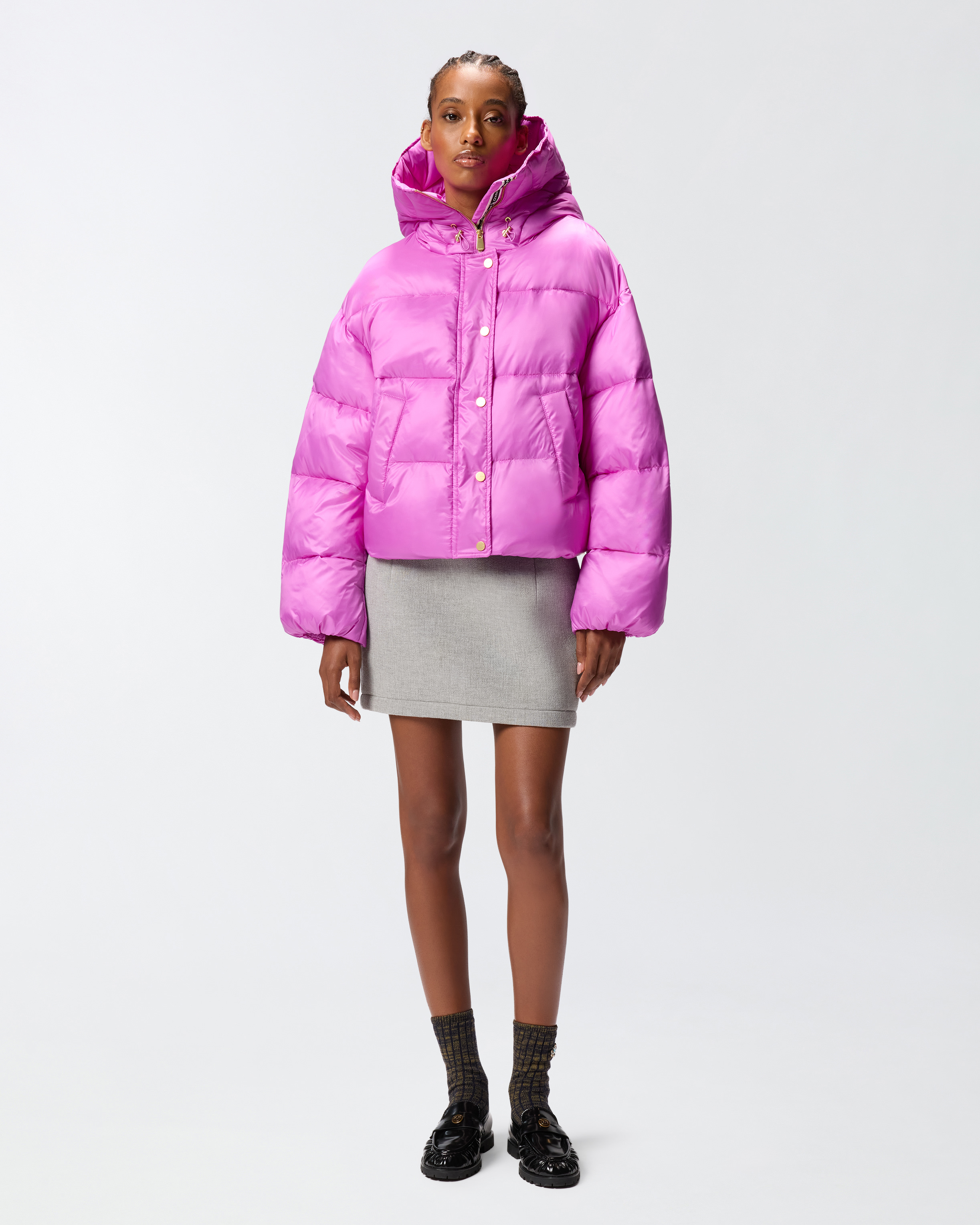 Hooded puffer jacket in technical fabric PINKO Purple