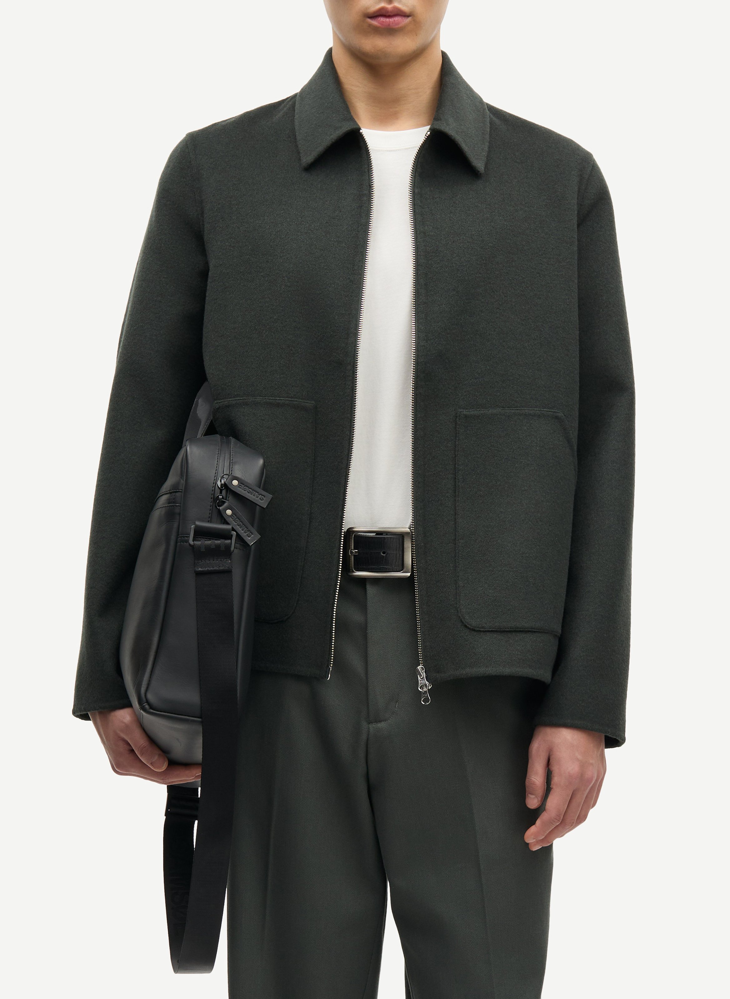 Classic-collar wool-blend jacket SAMSOE SAMSOE Green