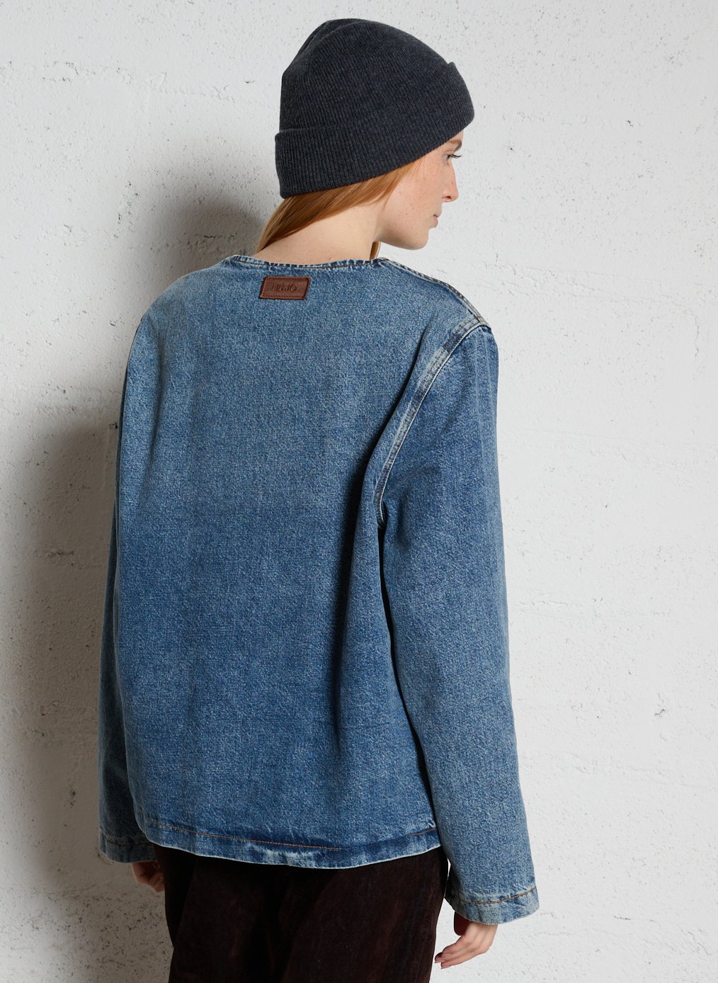 Veste droite boutonnée en denim délavé LIU JO Bleu