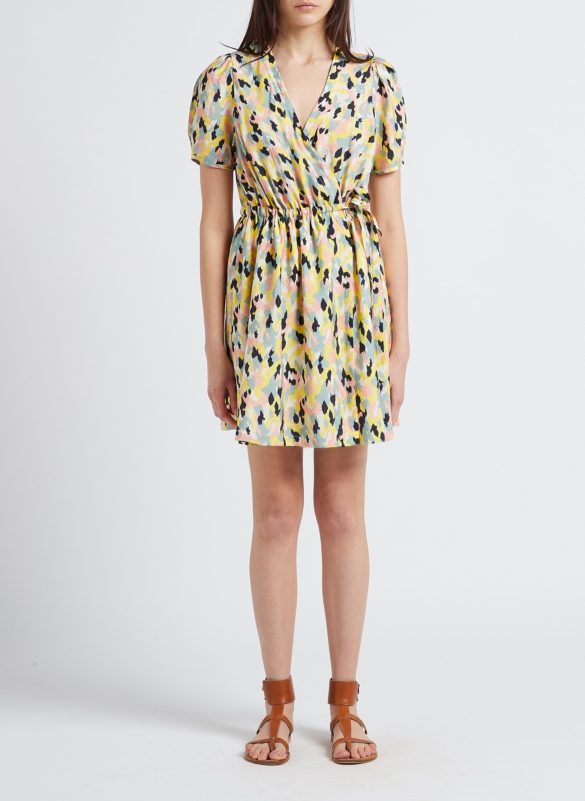 Robe courte col V imprimée  VILA Vert