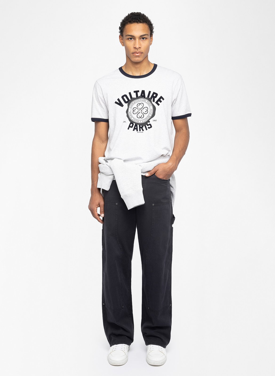 Baumwoll-Pullover mit Rundhalsausschnitt Grau