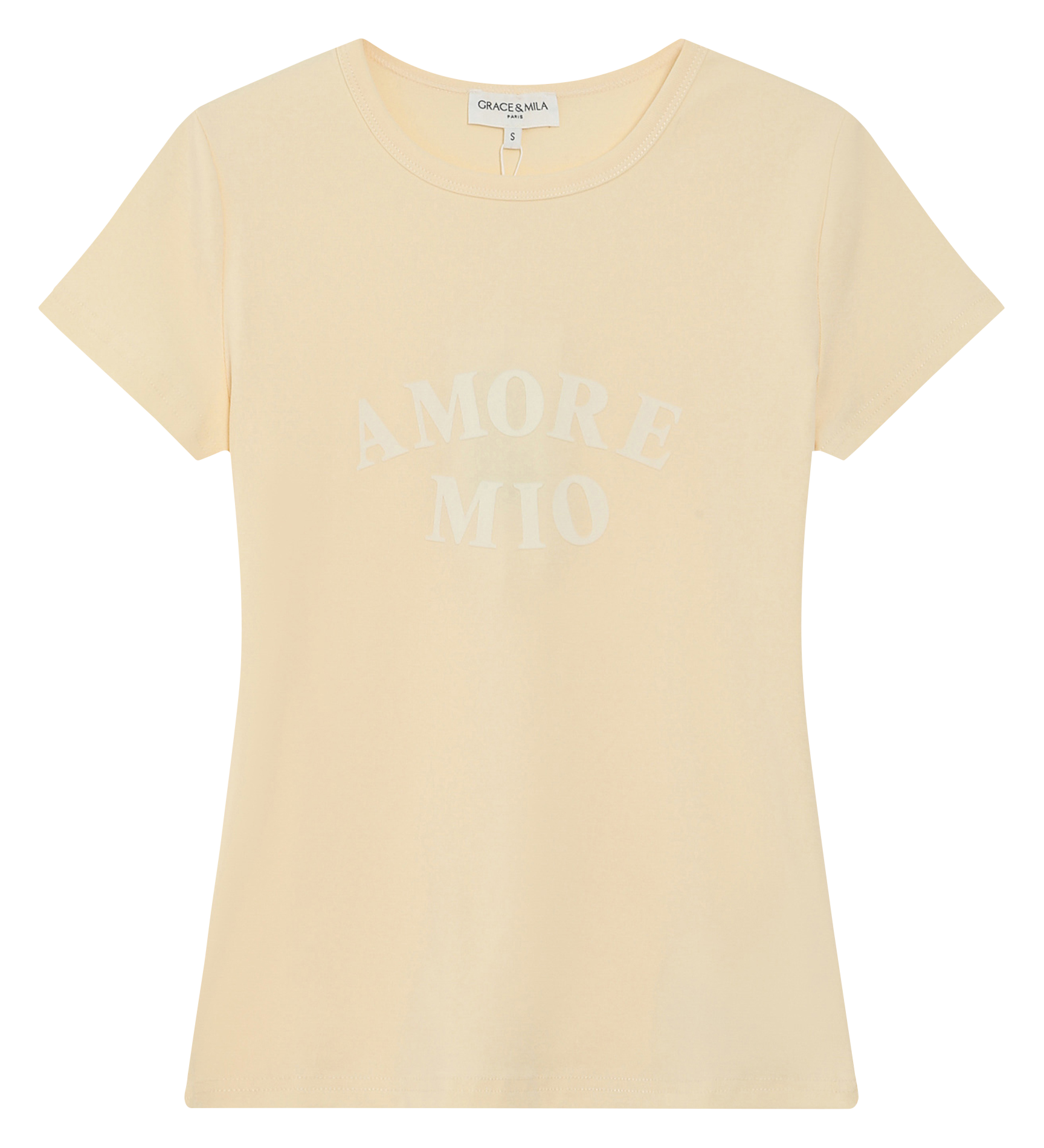 <p>T-shirt with round neck, fitted silhouette, and screen-printed design in blended cotton</p> GRACE ET MILA Yellow