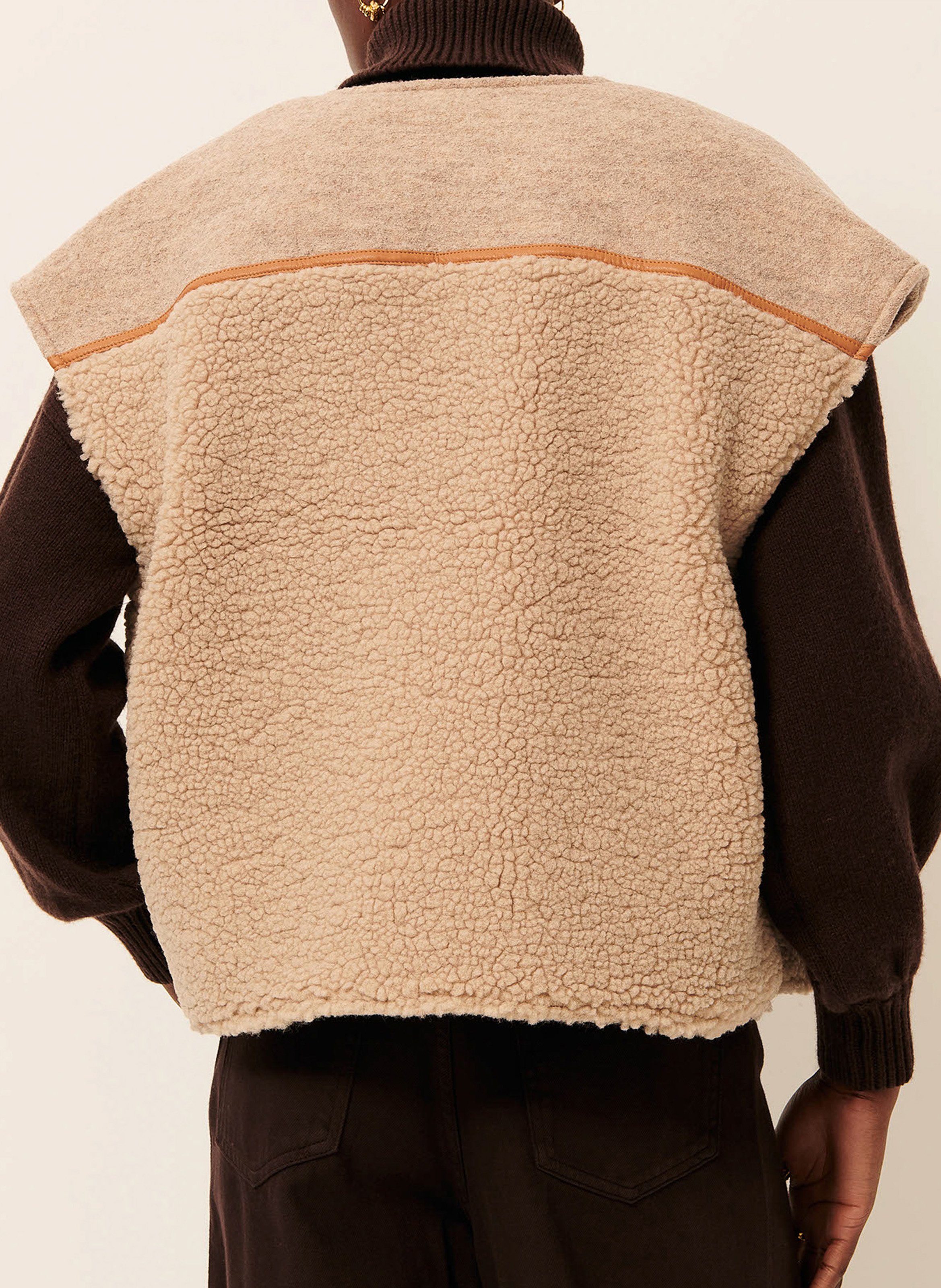 Sleeveless zip-up fur vest SESSUN Beige