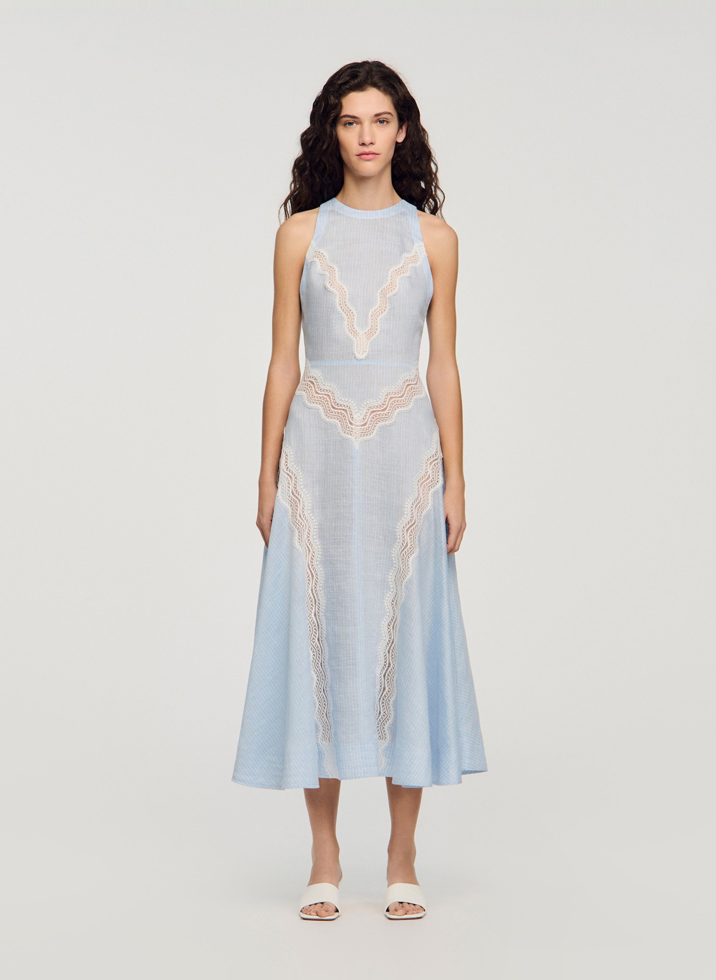 Robe longue en lin mélangé SANDRO Bleu