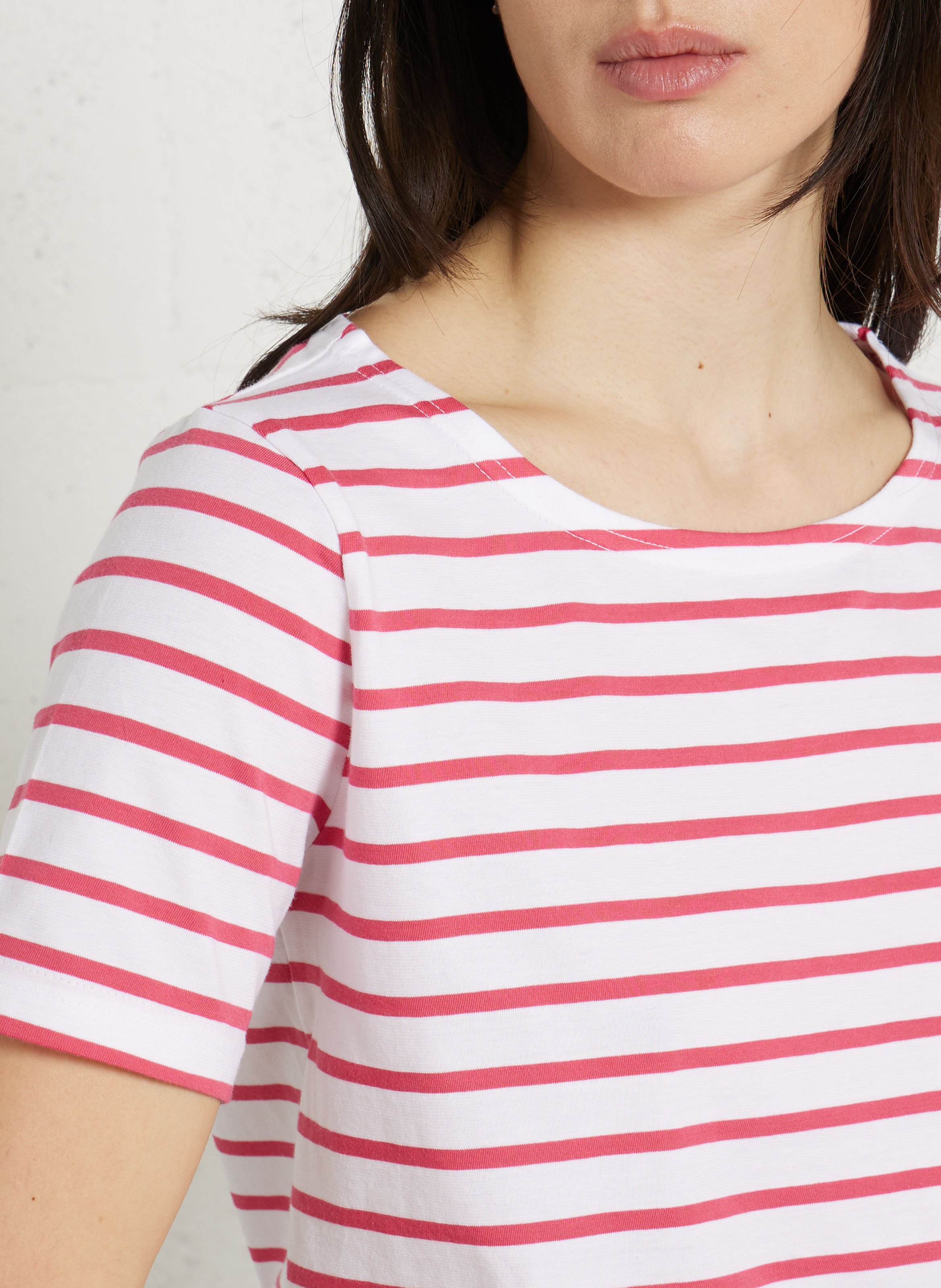 Tee-shirt col rond à rayures en coton ARMOR LUX Blanc