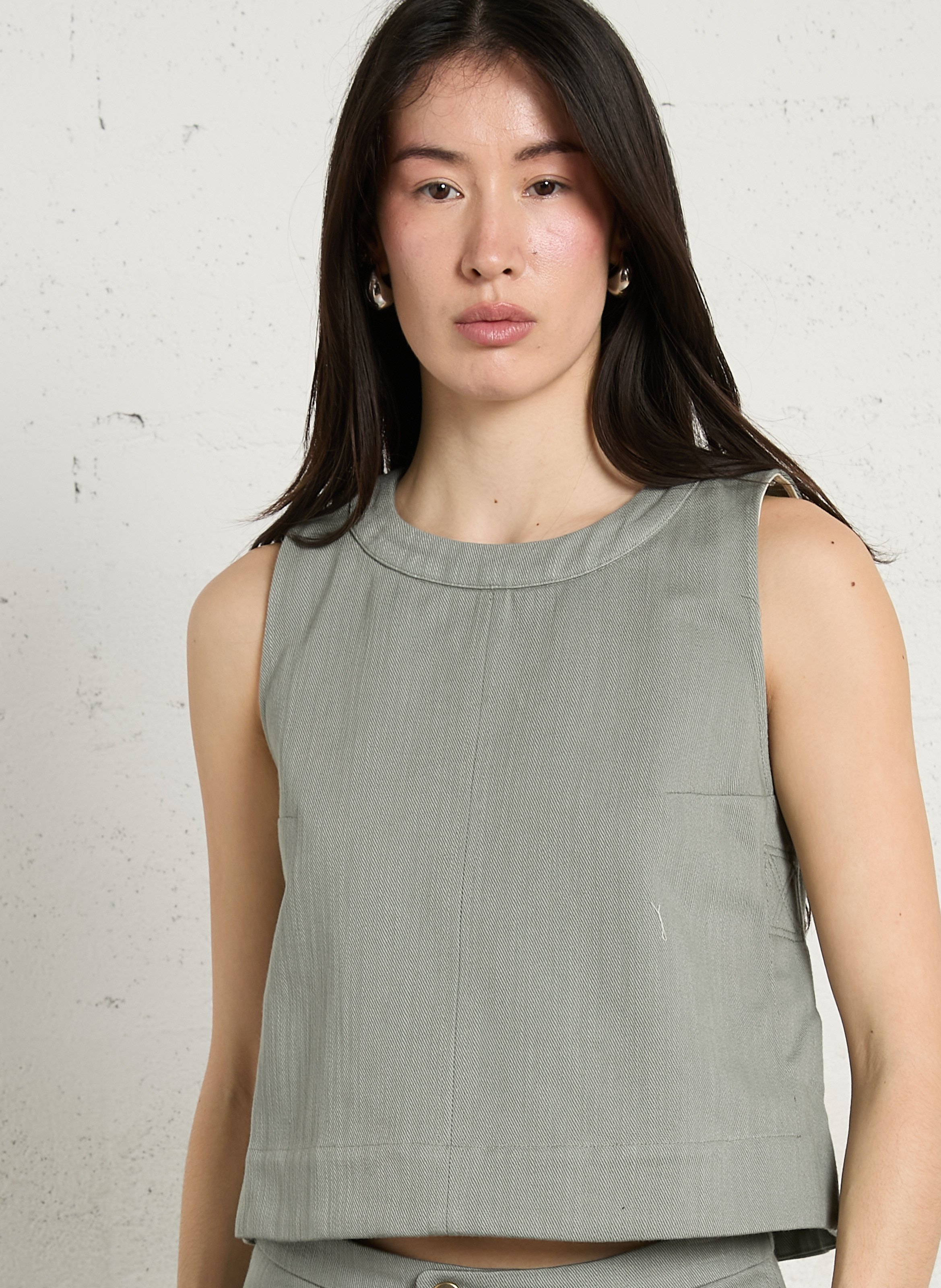 Round-neck sleeveless cotton top SOEUR Green