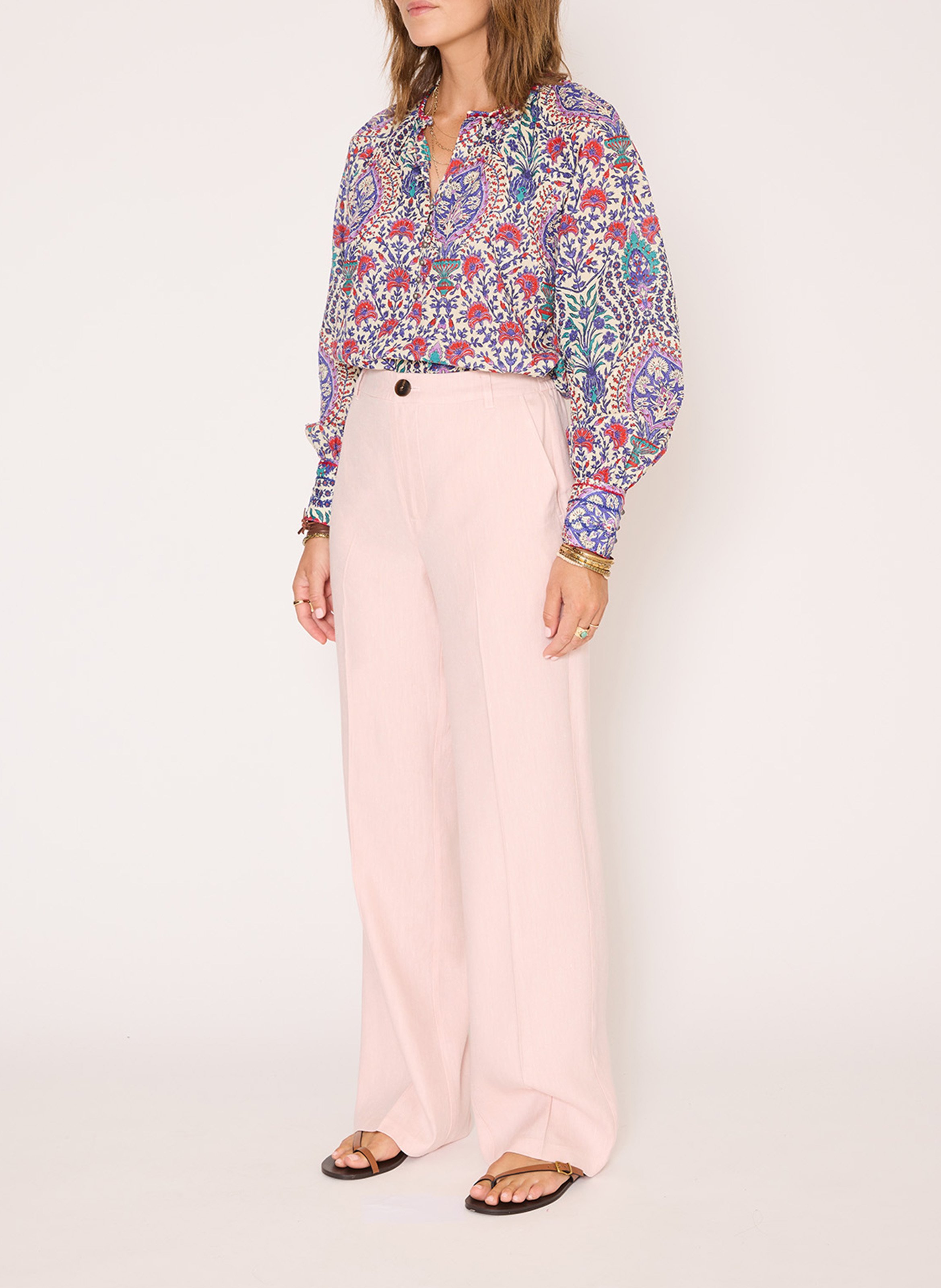 Weit geschnittene Hose aus Leinen-Mix MKT Rosa